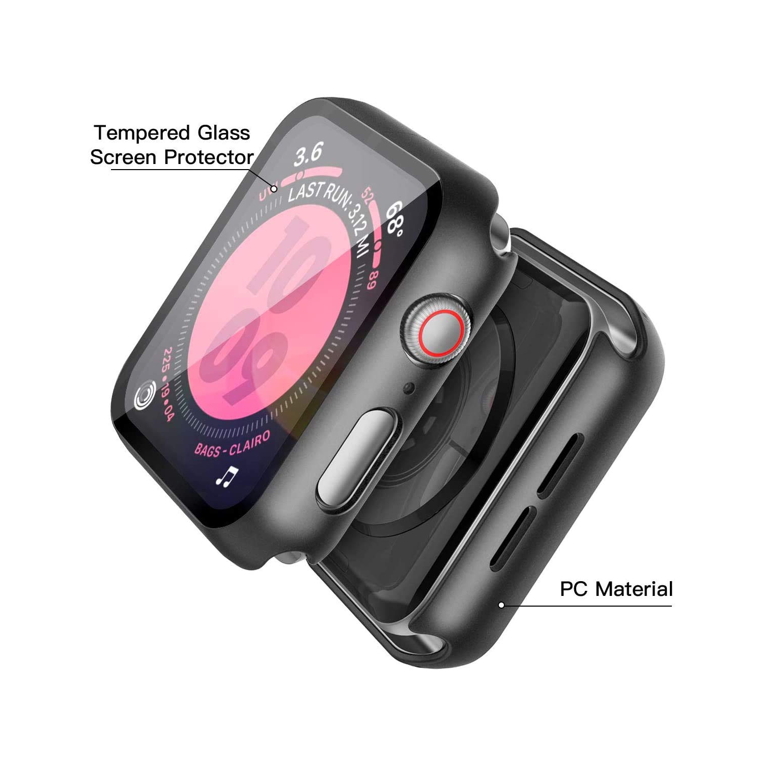 Paquet de 2 étuis rigides noir Langboom compatible avec les protecteurs 5 d’écran HD en verre trempé de 4 mm de la série 6 de Apple Watch SE, et avec