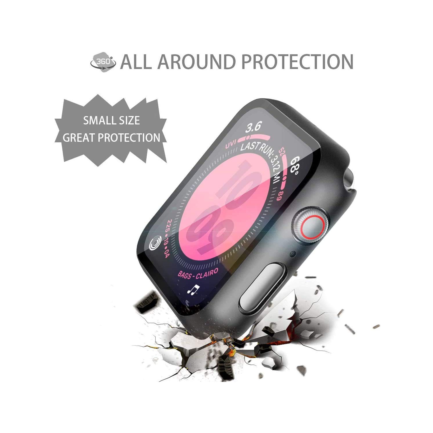 Paquet de 2 étuis rigides noir Langboom compatible avec les protecteurs 5 d’écran HD en verre trempé de 4 mm de la série 6 de Apple Watch SE, et avec