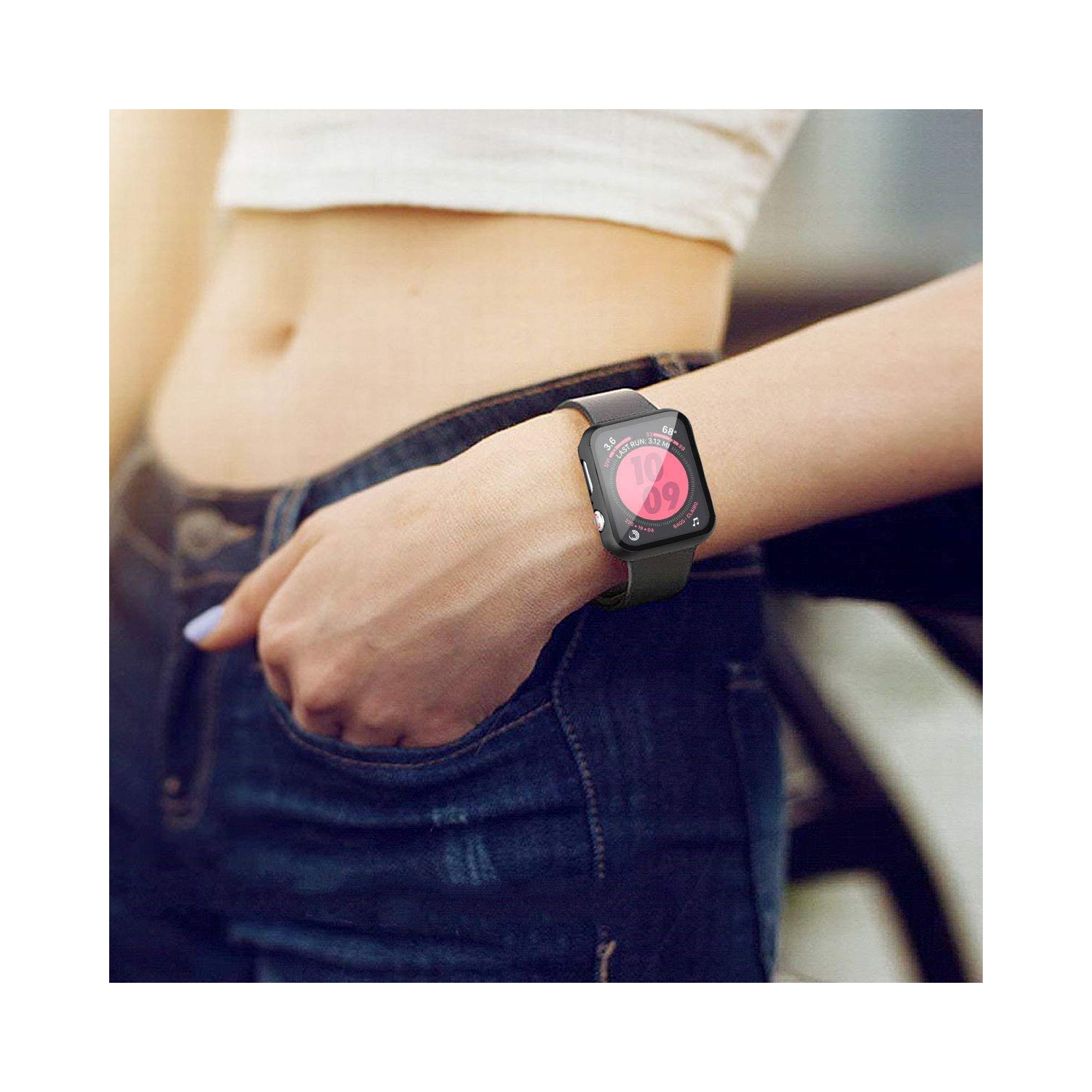 Paquet de 2 étuis rigides noir Langboom compatible avec les protecteurs 5 d’écran HD en verre trempé de 4 mm de la série 6 de Apple Watch SE, et avec