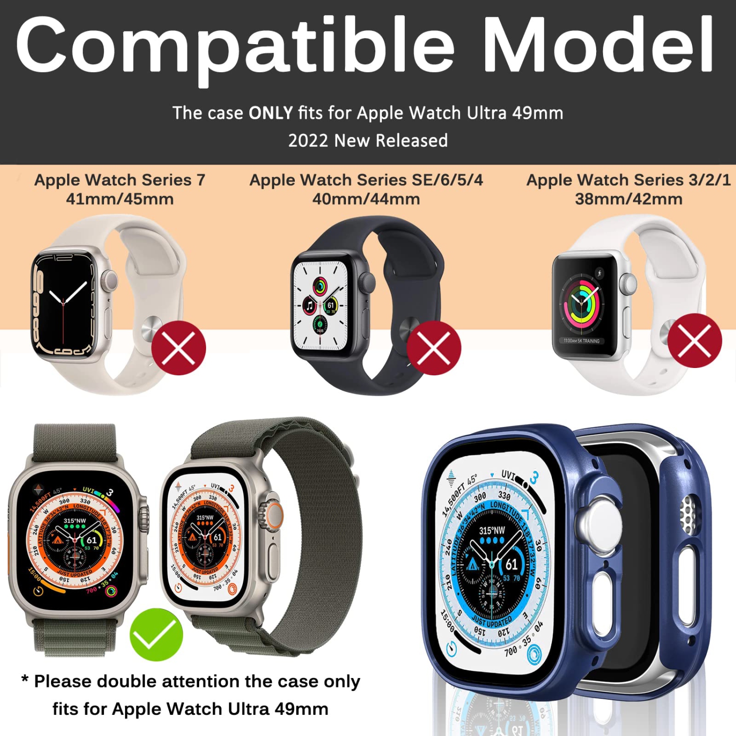 Miimall compatible avec l’étui pour Apple Watch Ultra 49 mm sans protecteur d’écran, étui protecteur rigide, antichoc, tout autour de l’étui pour
