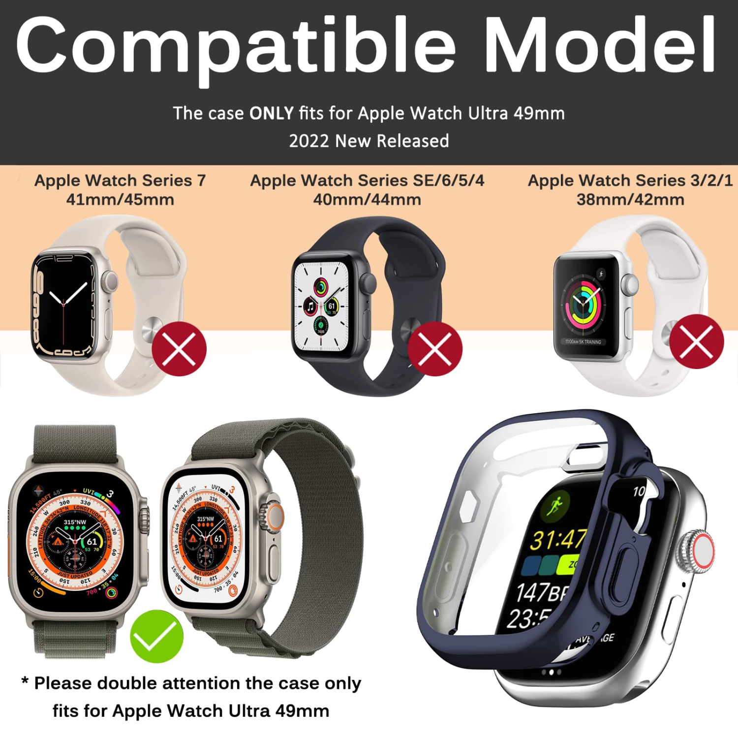 Miimall Compatible Apple Watch Ultra Case 49mm with Built-in Screen Protector, Soft Plated TPU Shockproof Scratch Resistant All-Around Protective