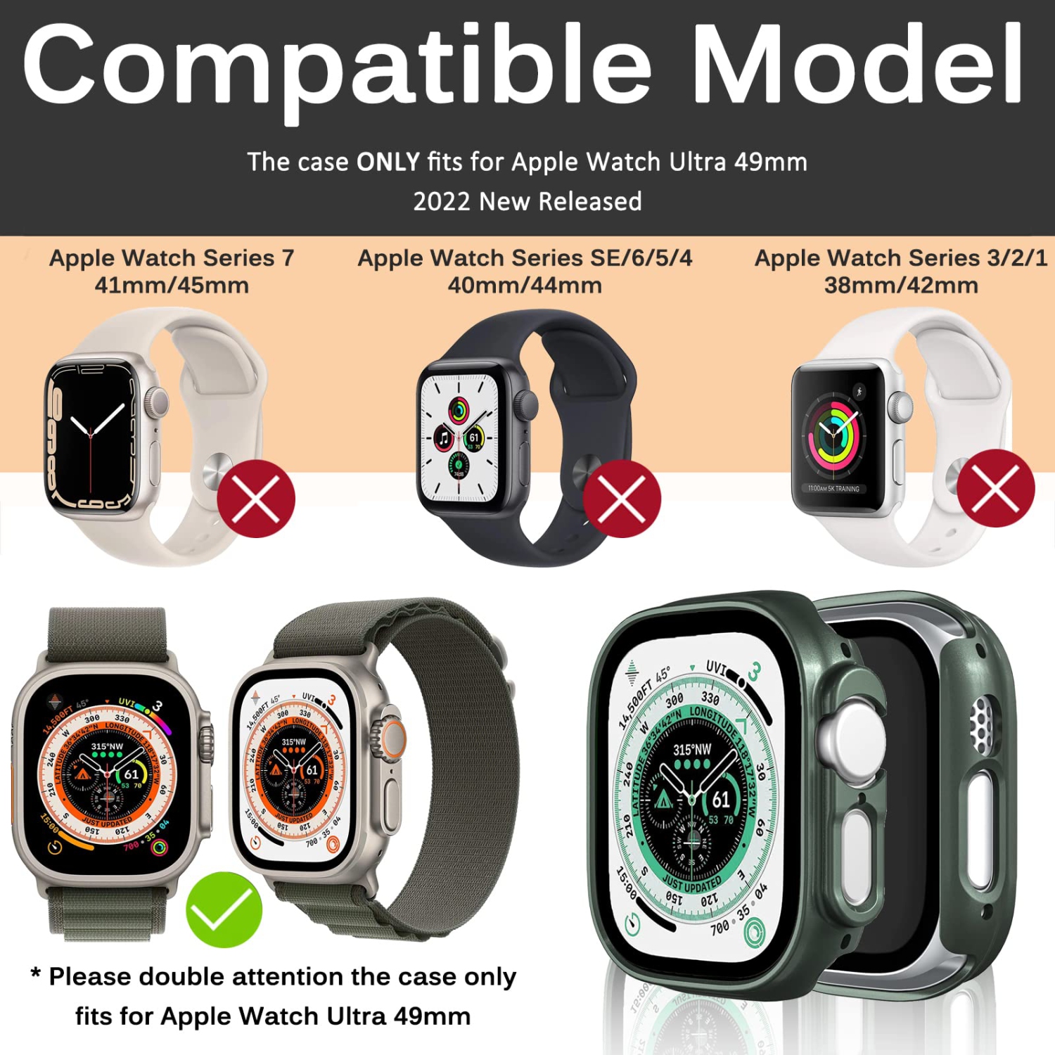 Miimall compatible avec l’étui pour Apple Watch Ultra 49 mm sans protecteur d’écran, étui protecteur rigide, antichoc, tout autour de l’étui pour