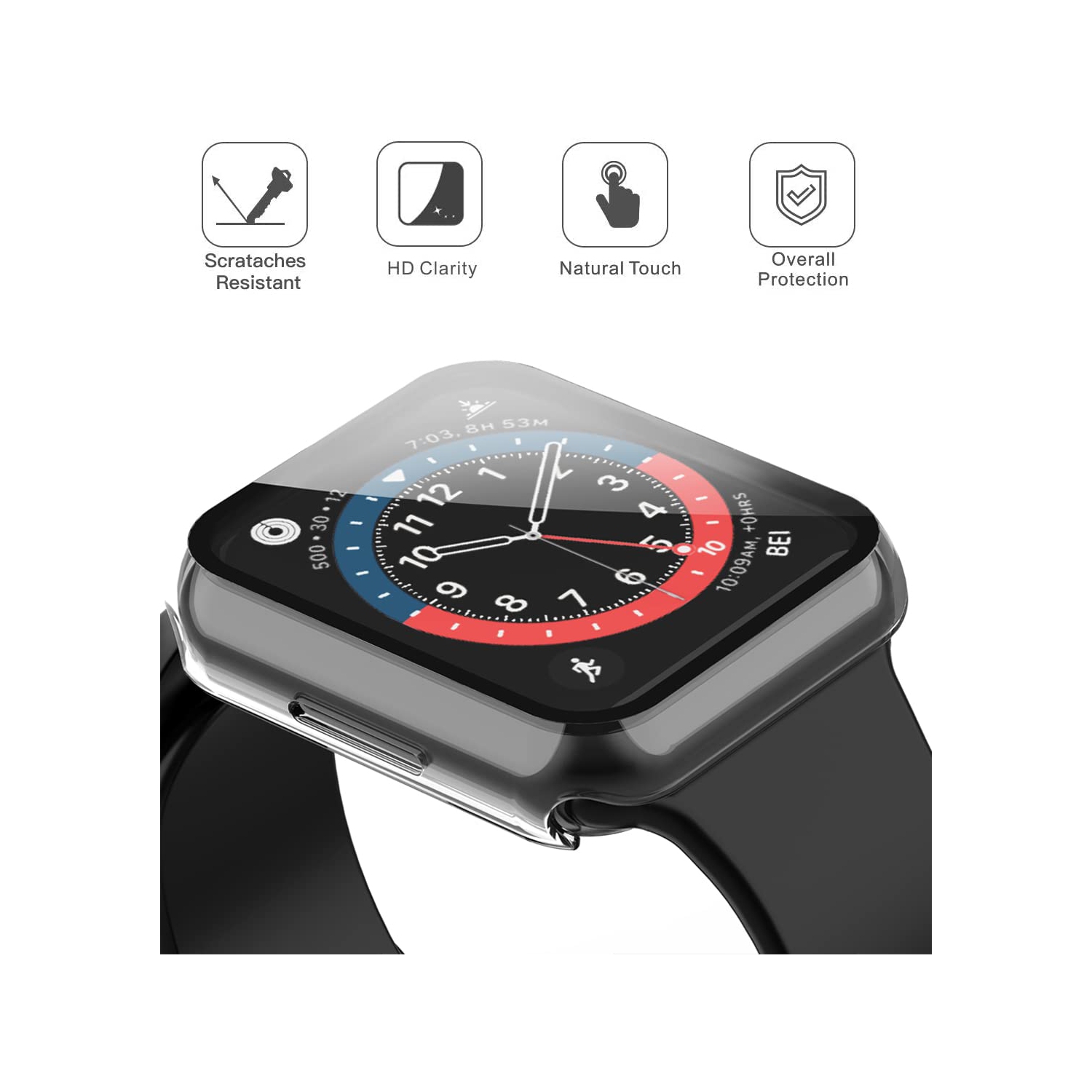 Ensemble de 2 étuis rigides transparents Langboom compatibles avec les Apple Watch Series 7 8 de 45 mm avec protecteur d’écran en verre trempé,