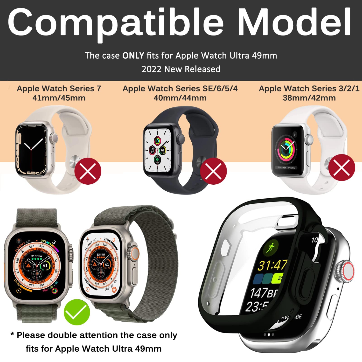 Miimall Compatible Apple Watch Ultra Case 49mm with Built-in Screen Protector, Soft Plated TPU Shockproof Scratch Resistant All-Around Protective