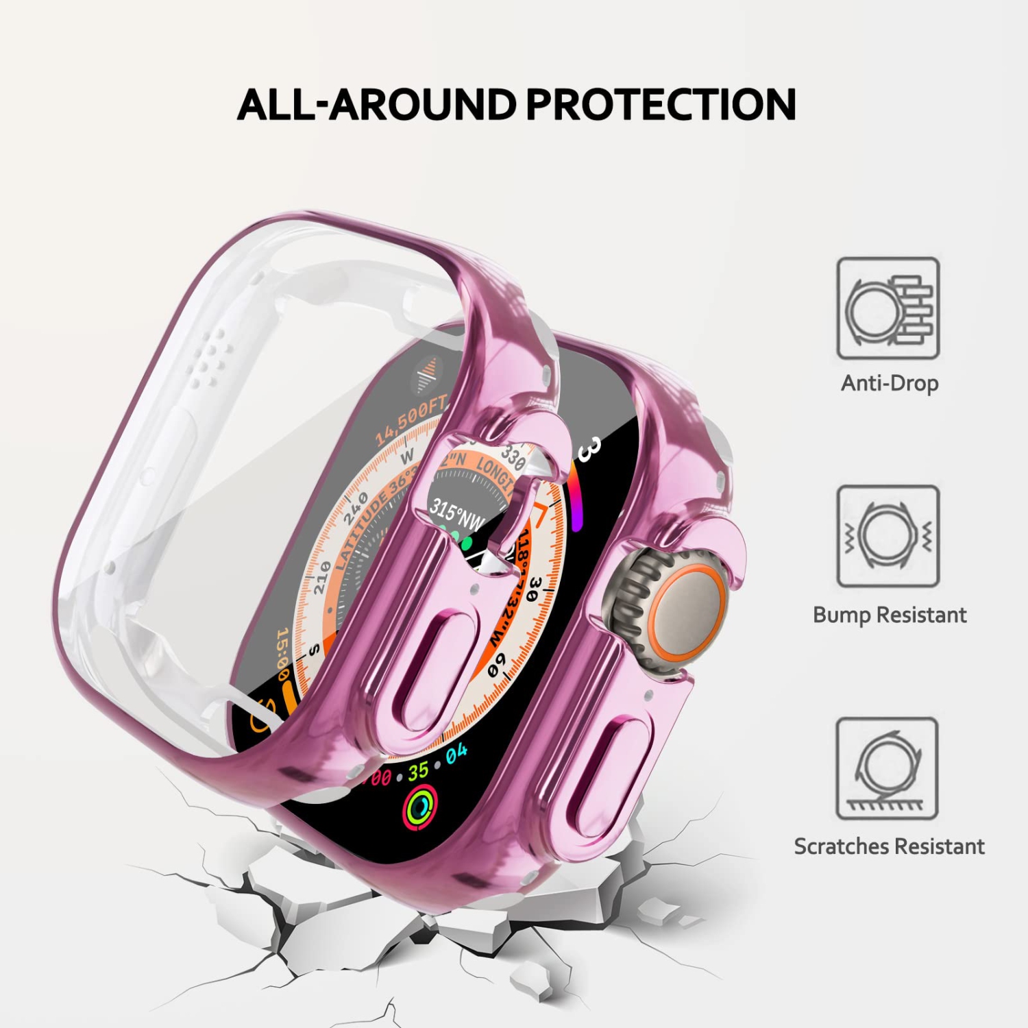 Étui souple en TPUR intégré compatible avec Apple Watch Ultra de 49 mm, ALMNVO Étuis ultraminces Accessoires avec protecteur d’écran, couvercle