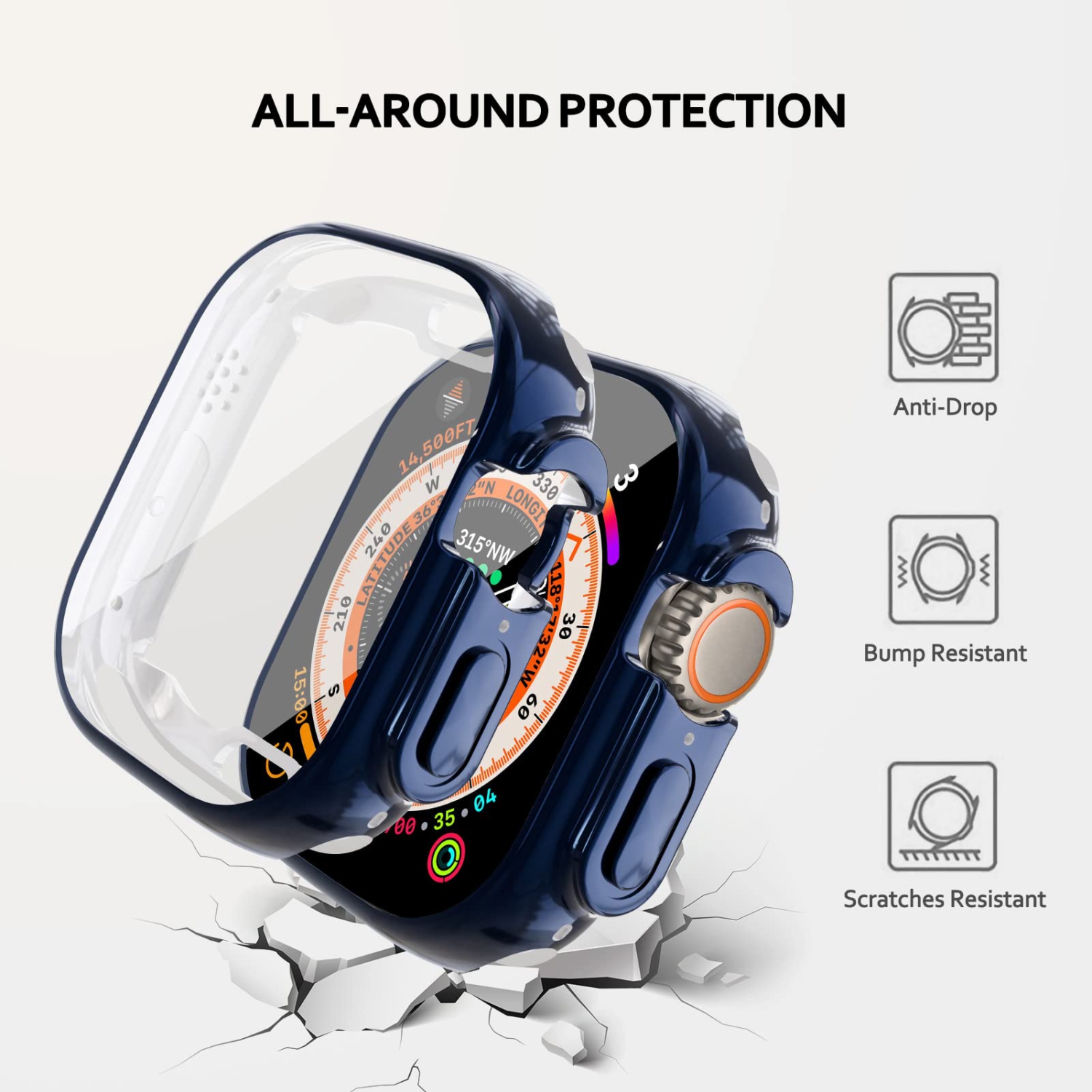 Étui souple en TPUR intégré compatible avec Apple Watch Ultra de 49 mm, ALMNVO Étuis ultraminces Accessoires avec protecteur d’écran, couvercle