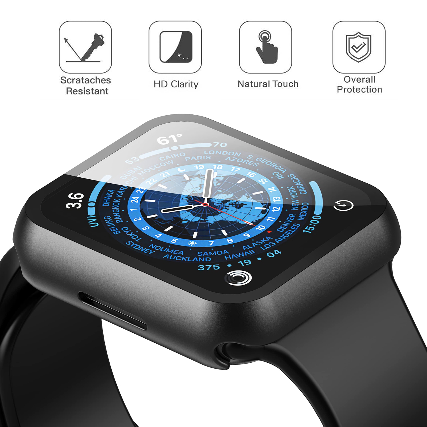 2 Pack Langboom Black Hard Case Compatible for Apple Watch Series 8 Series 7 45mm with Tempered Glass Screen Protector, HD Clear Ultra-Thin Overall