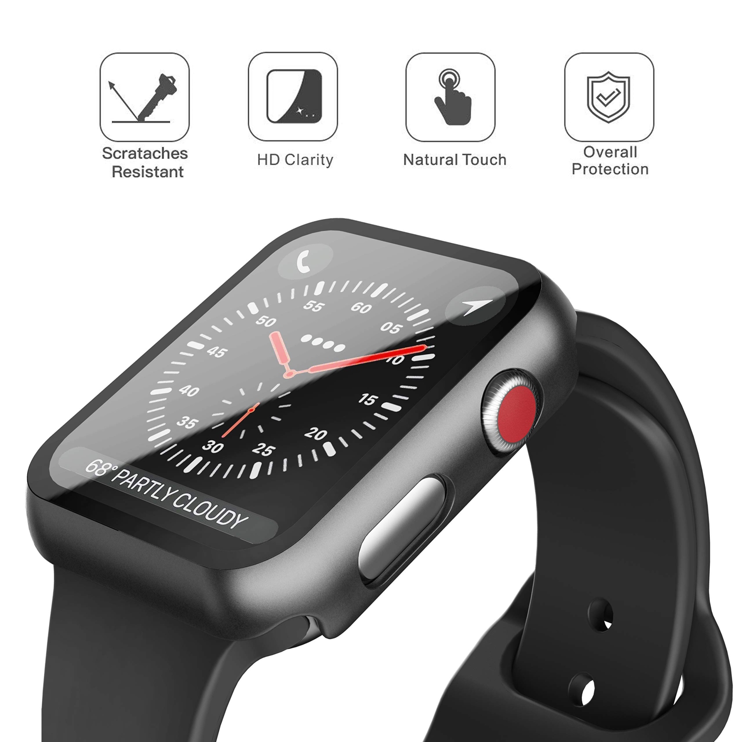 Paquet de 2 boîtiers rigides noir Langboom compatible avec l’Apple Watch Series 3 2 de 38 mm avec protecteur d’écran, le protecteur d’écran en verre