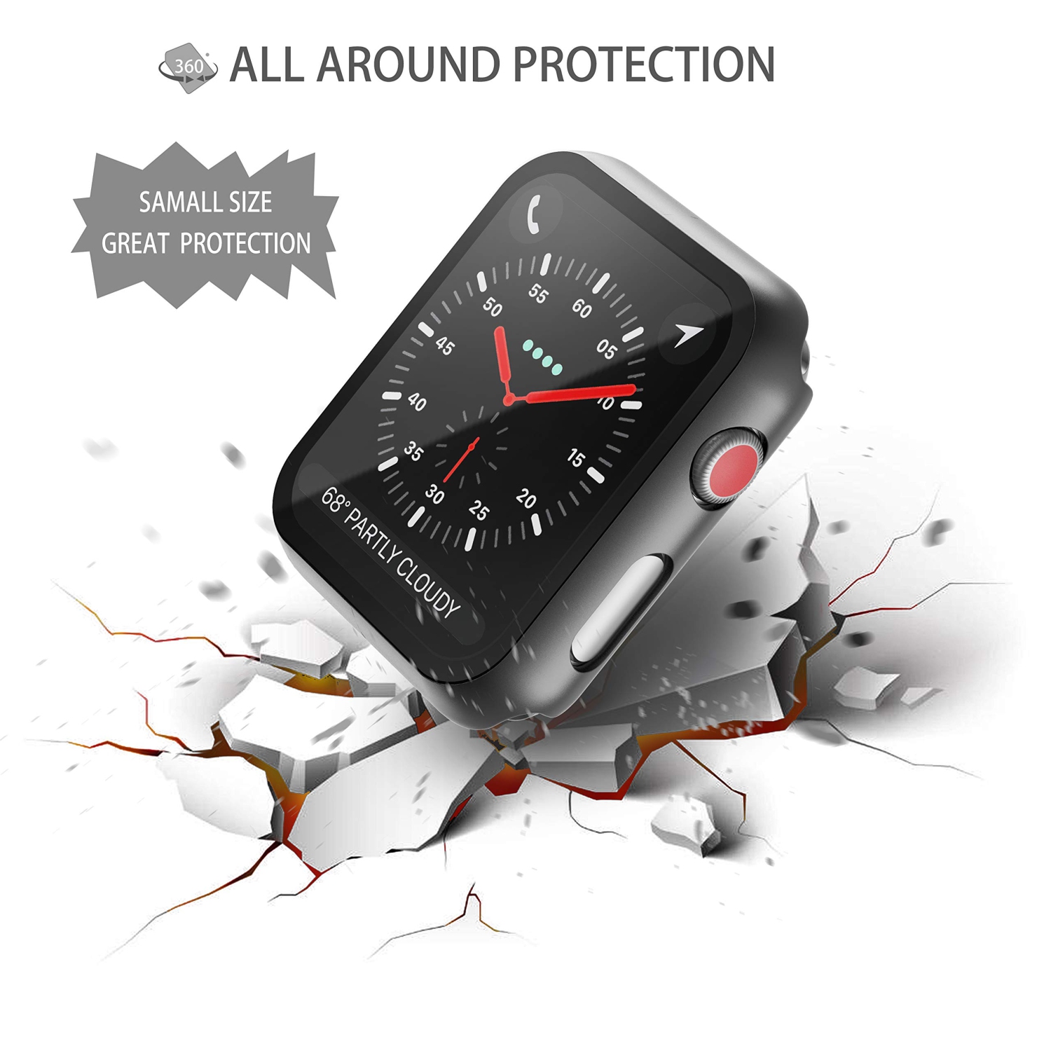 Paquet de 2 boîtiers rigides noir Langboom compatible avec l’Apple Watch Series 3 2 de 38 mm avec protecteur d’écran, le protecteur d’écran en verre