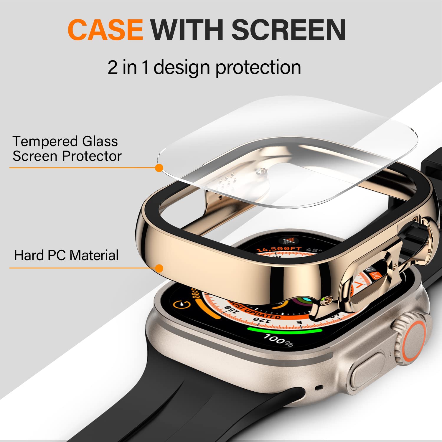 Ensemble de 2 étuis antichoc Amizee pour Apple Watch Ultra de 49 mm avec protecteur d’écran intégré, protecteur d’écran ultramince à bord droit pour