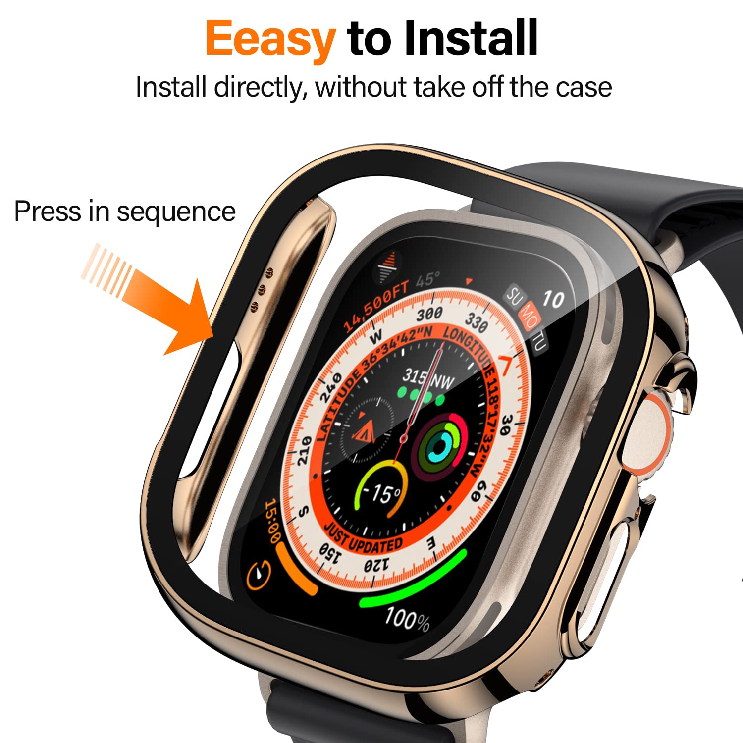 Ensemble de 2 étuis antichoc Amizee pour Apple Watch Ultra de 49 mm avec protecteur d’écran intégré, protecteur d’écran ultramince à bord droit pour