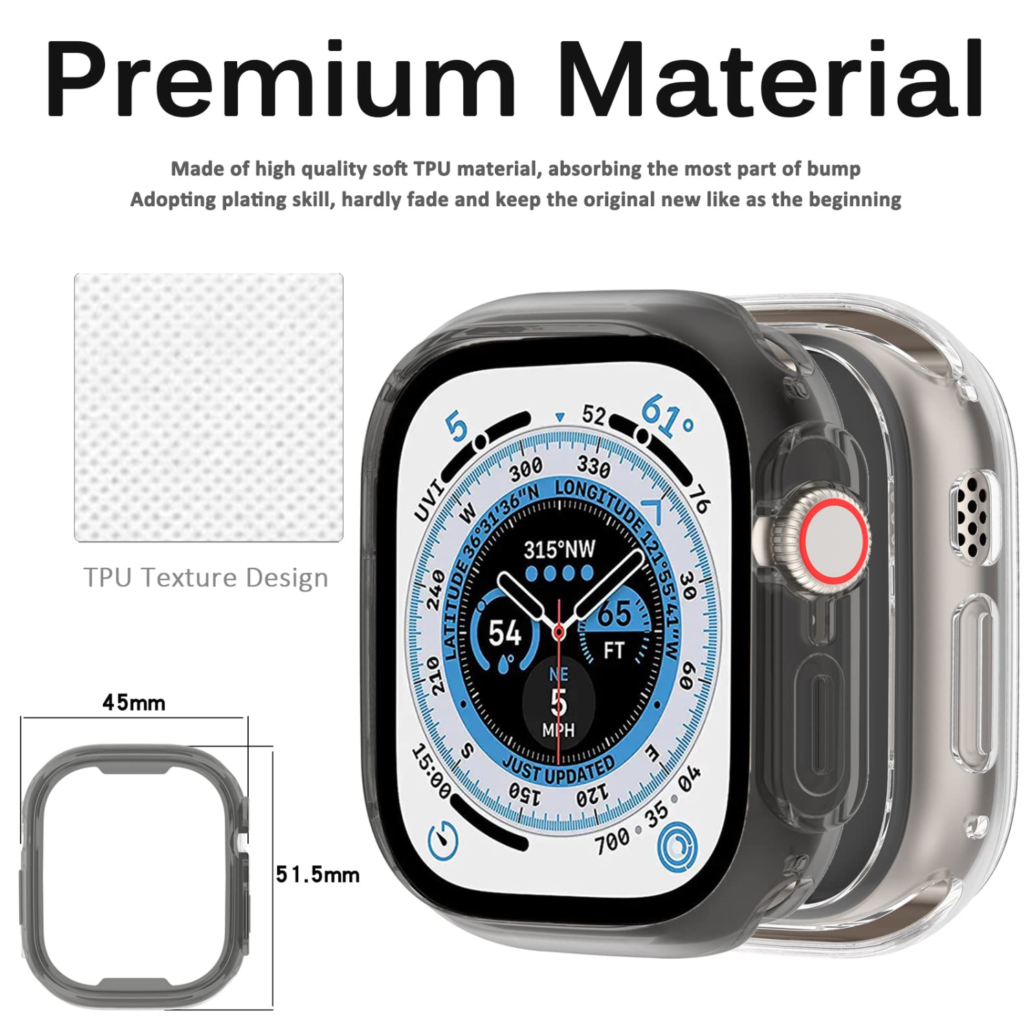 Paquet de 2 étuis sans protecteur d’écran de 49 mm pour Apple Watch Ultra de Miimall, TPU souple, léger, antichoc, tout autour de l’étui de