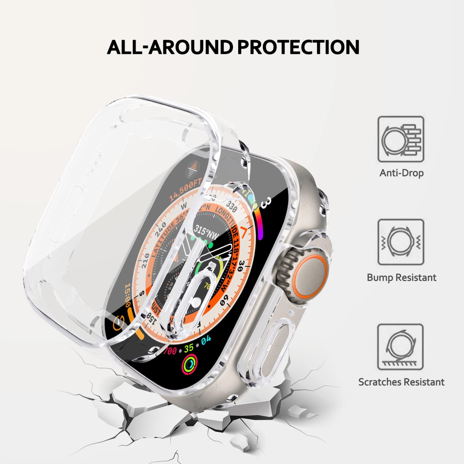 Étui souple en TPUR intégré compatible avec Apple Watch Ultra de 49 mm, ALMNVO Étuis ultraminces Accessoires avec protecteur d’écran, couvercle