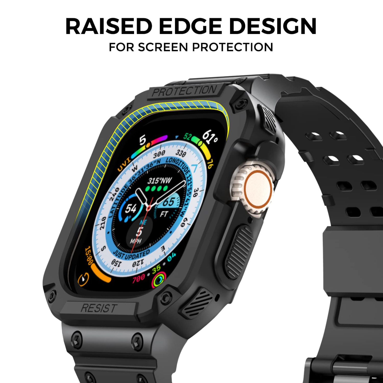 Bracelet sport Ahastyle compatible avec la montre iWatch Ultra de 49 mm pour iWatch Ultra 2022 avec étui antichoc