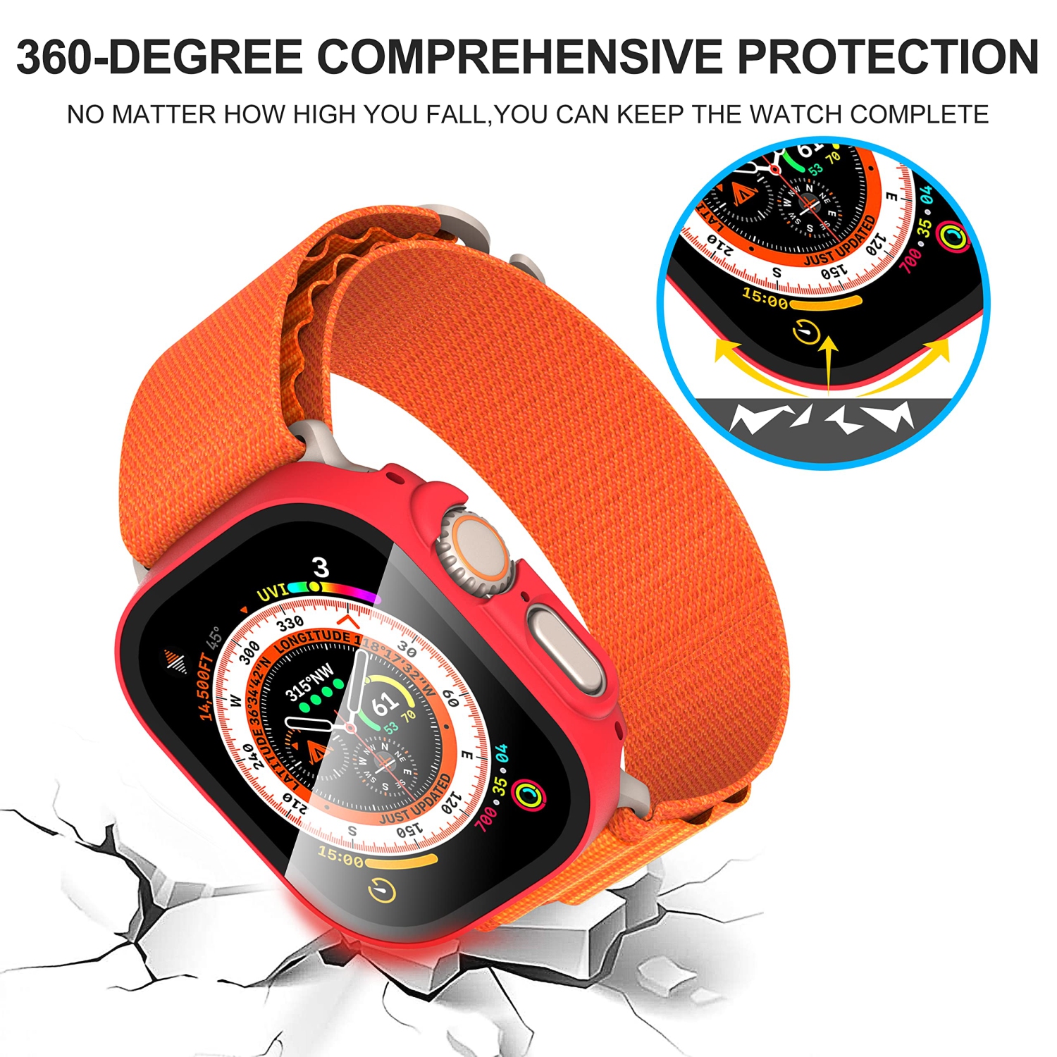 Diruite – Paquet de 2 protecteurs d’écran tout autour pour Apple Watch Ultra de 49 mm PC, étui protecteur d’écran en verre trempé ultramince pour