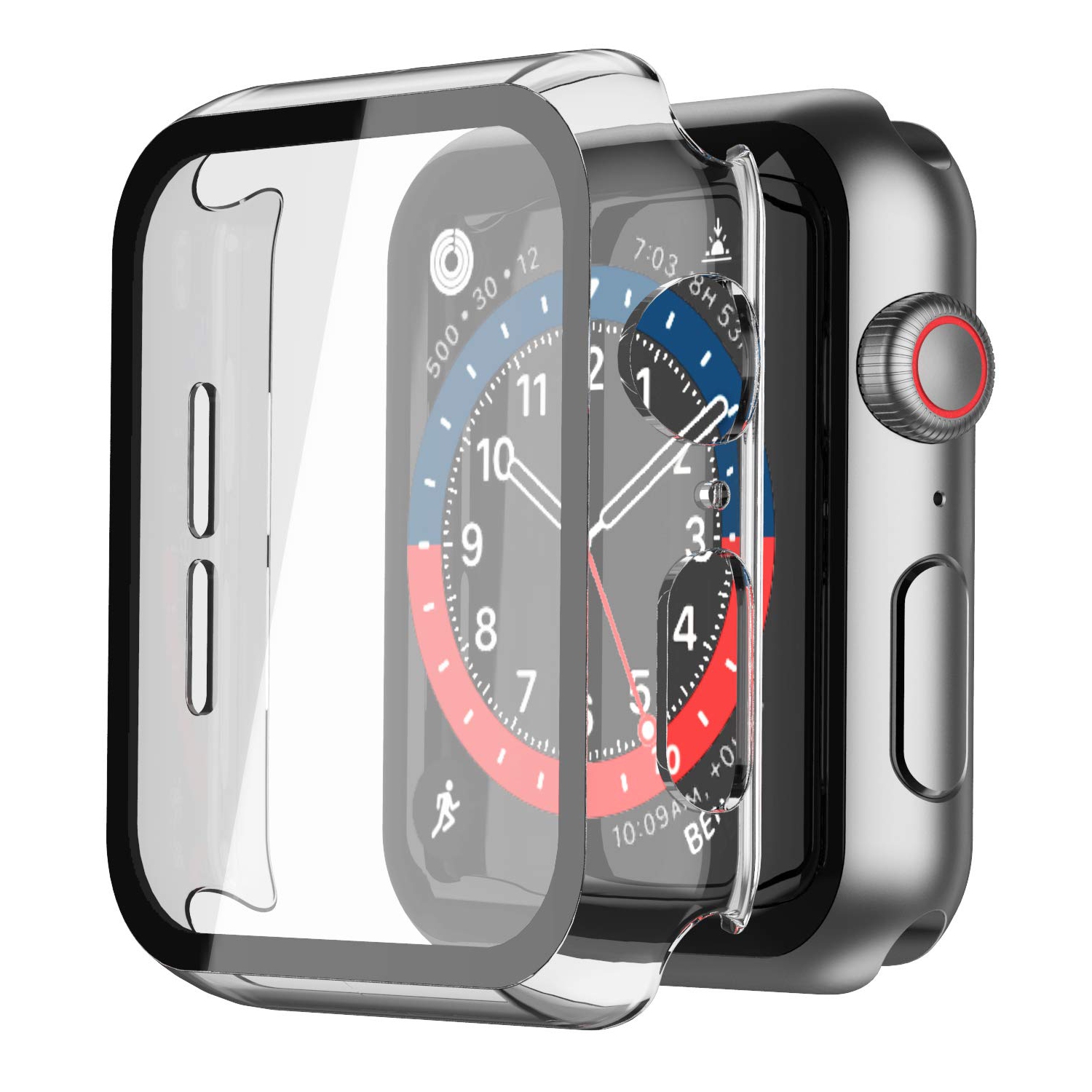 Paquet de 2 étuis rigides transparents Langboom compatible avec les protecteurs 5 d’écran HD en verre trempé de 4 mm de la série 6 de Apple Watch SE