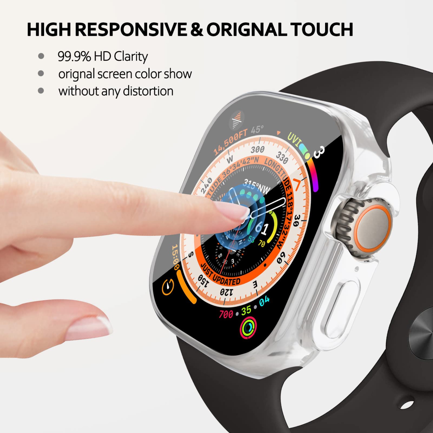 Soft TPU Case Built-in HD Flim Compatible for Apple Watch Ultra 49mm,ALMNVO Ultra Thin Cases Accessories with Screen Protector,All Around Protective