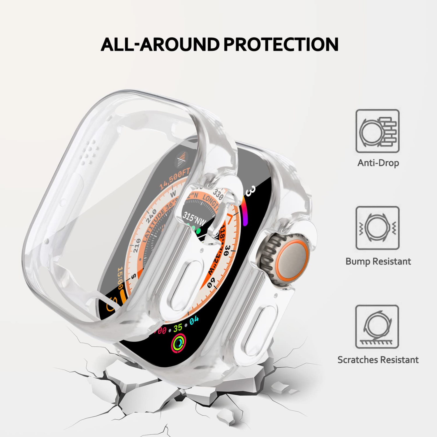 Soft TPU Case Built-in HD Flim Compatible for Apple Watch Ultra 49mm,ALMNVO Ultra Thin Cases Accessories with Screen Protector,All Around Protective