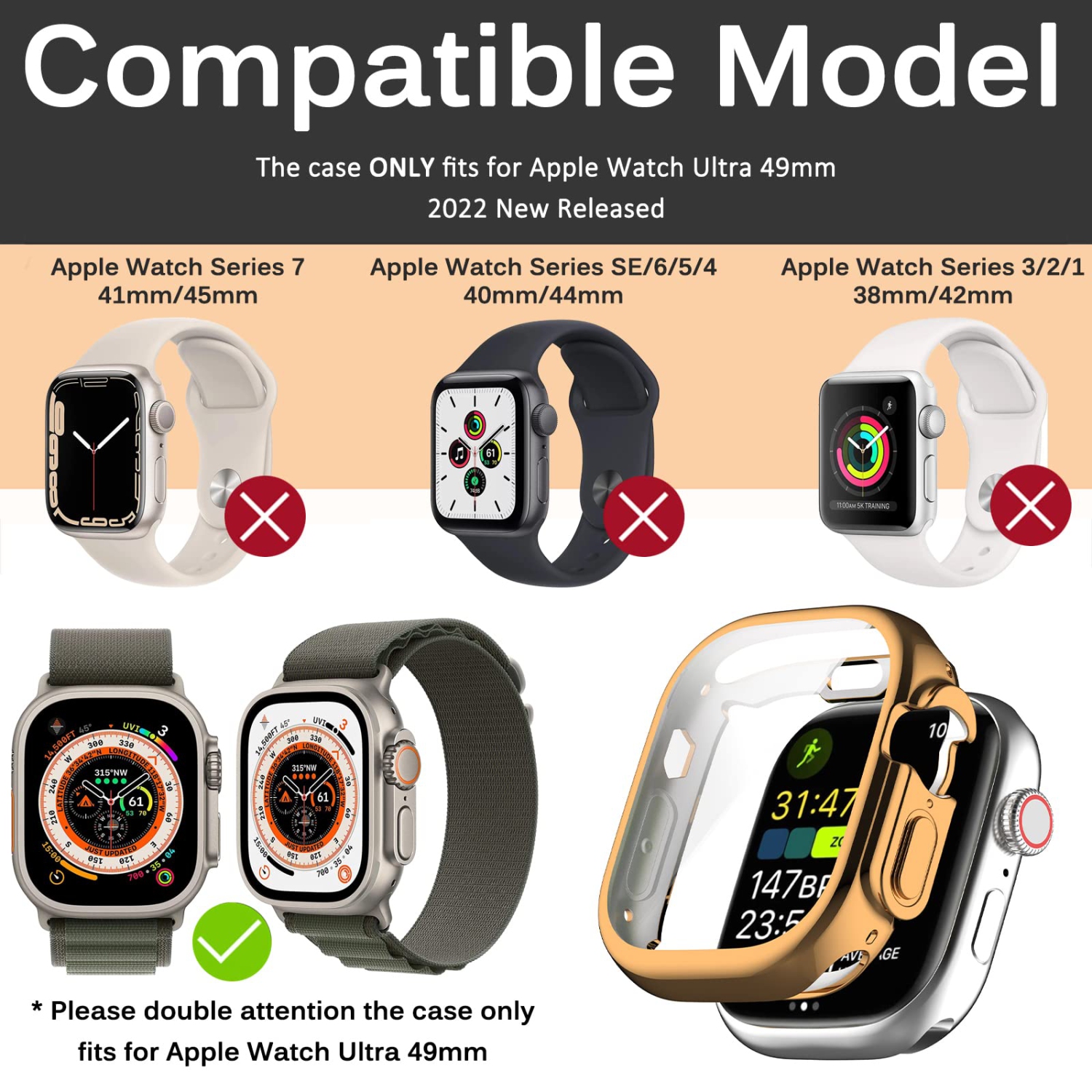 Miimall Compatible Apple Watch Ultra 49mm Case with Built-in Screen Protector, Soft Plated TPU Shockproof Scratch Resistant All-Around Protective