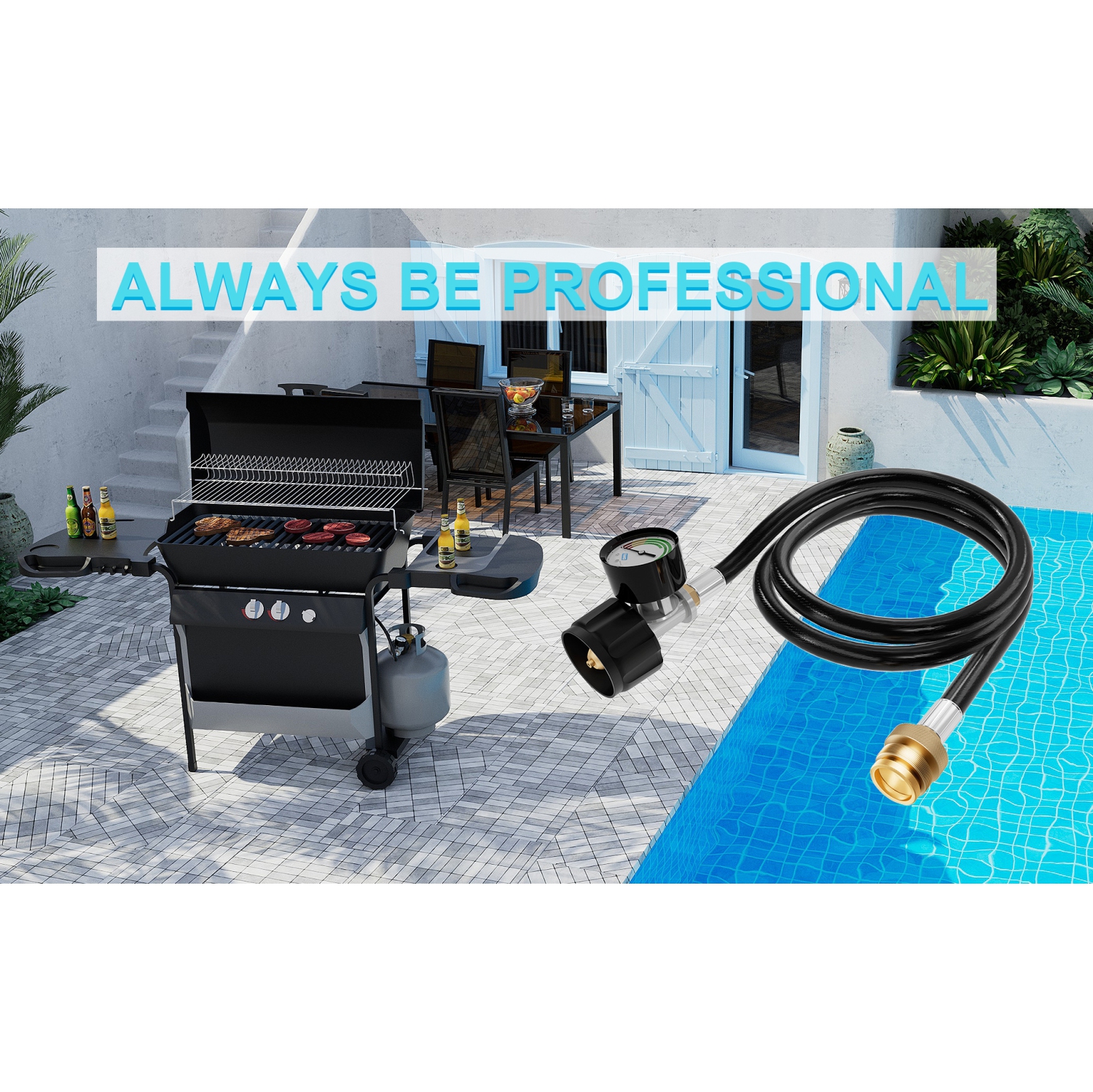 5 Feet Propane Hose Adapter with Propane Tank Gauge for QCC1/Type1 Tank