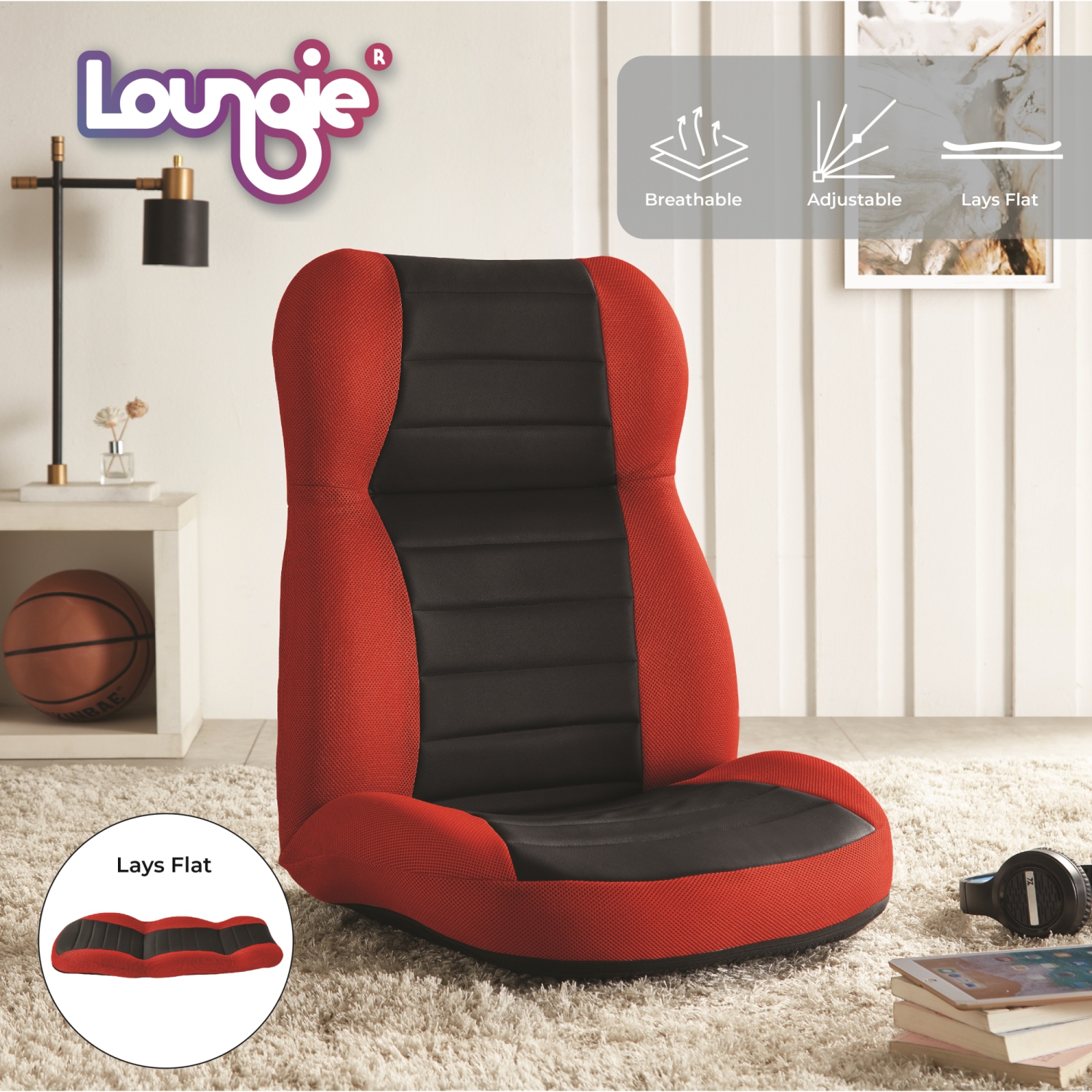 Chaise longue Kyliee en filet inclinable/chaise de plancher, rouge