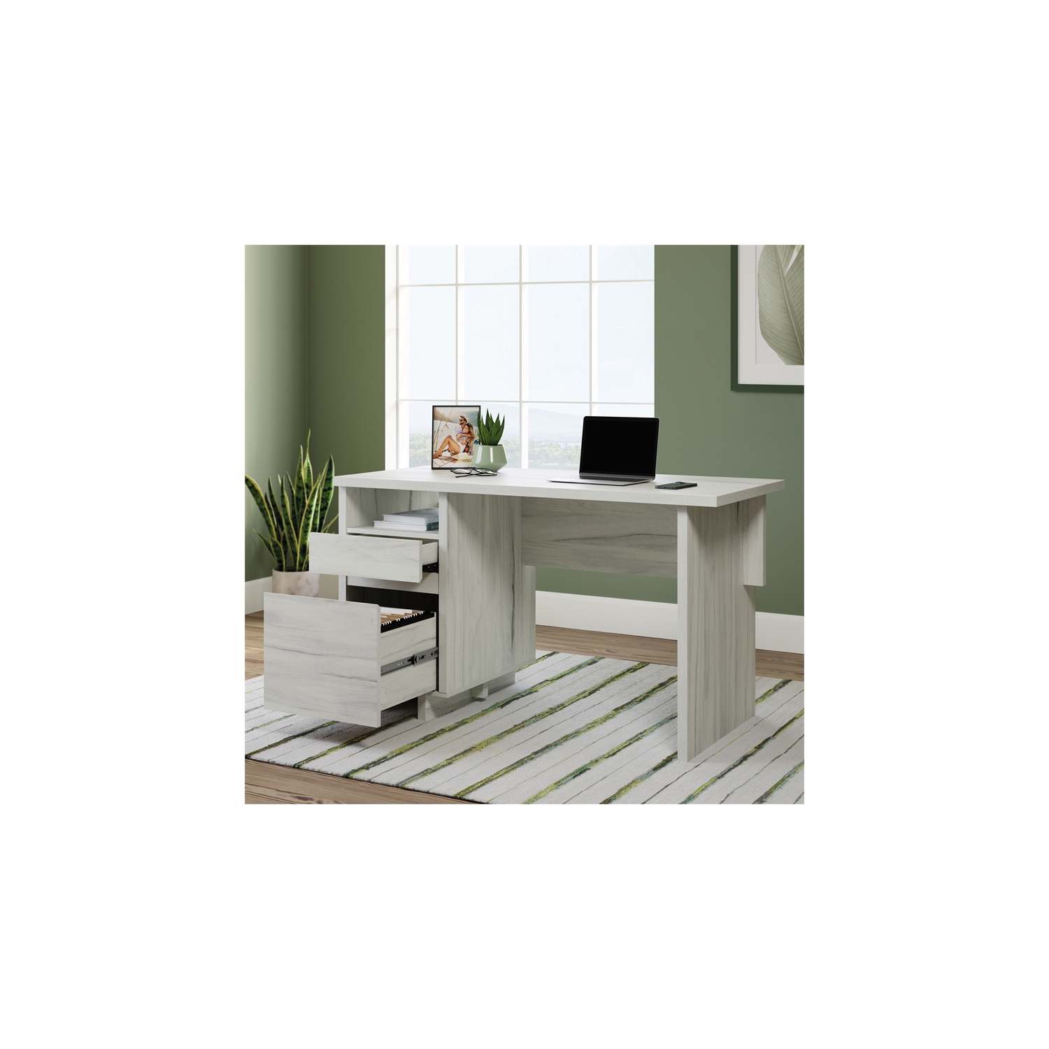 Sauder Select Engineered Wood Desk in Haze Acacia/Natural Finish