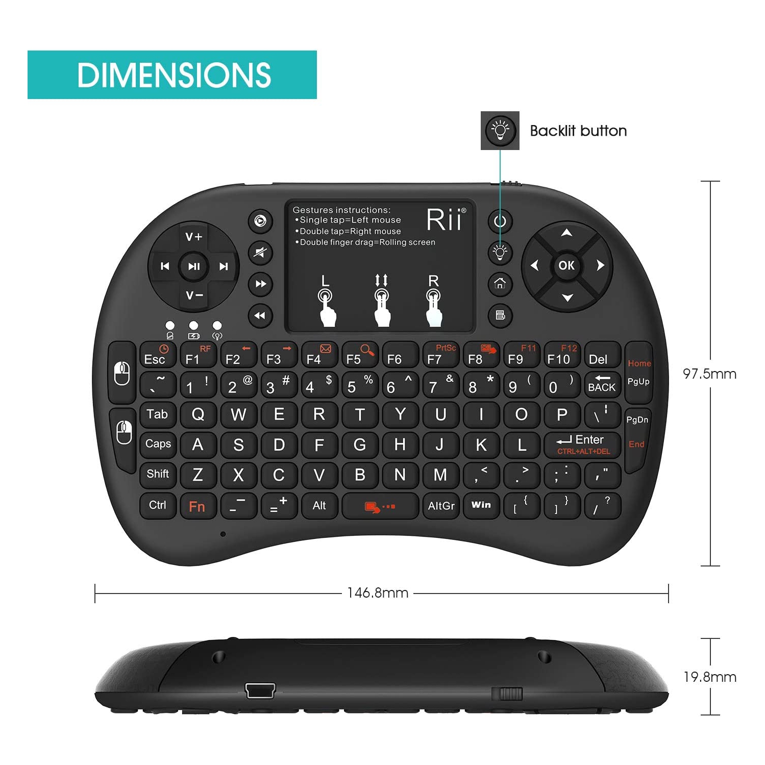 LED Mini clavier rétro-éclairé sans fil Portable avec pavé tactile pour Android TV Box Smart TV PC portable XBOX 360 PS3 PS4