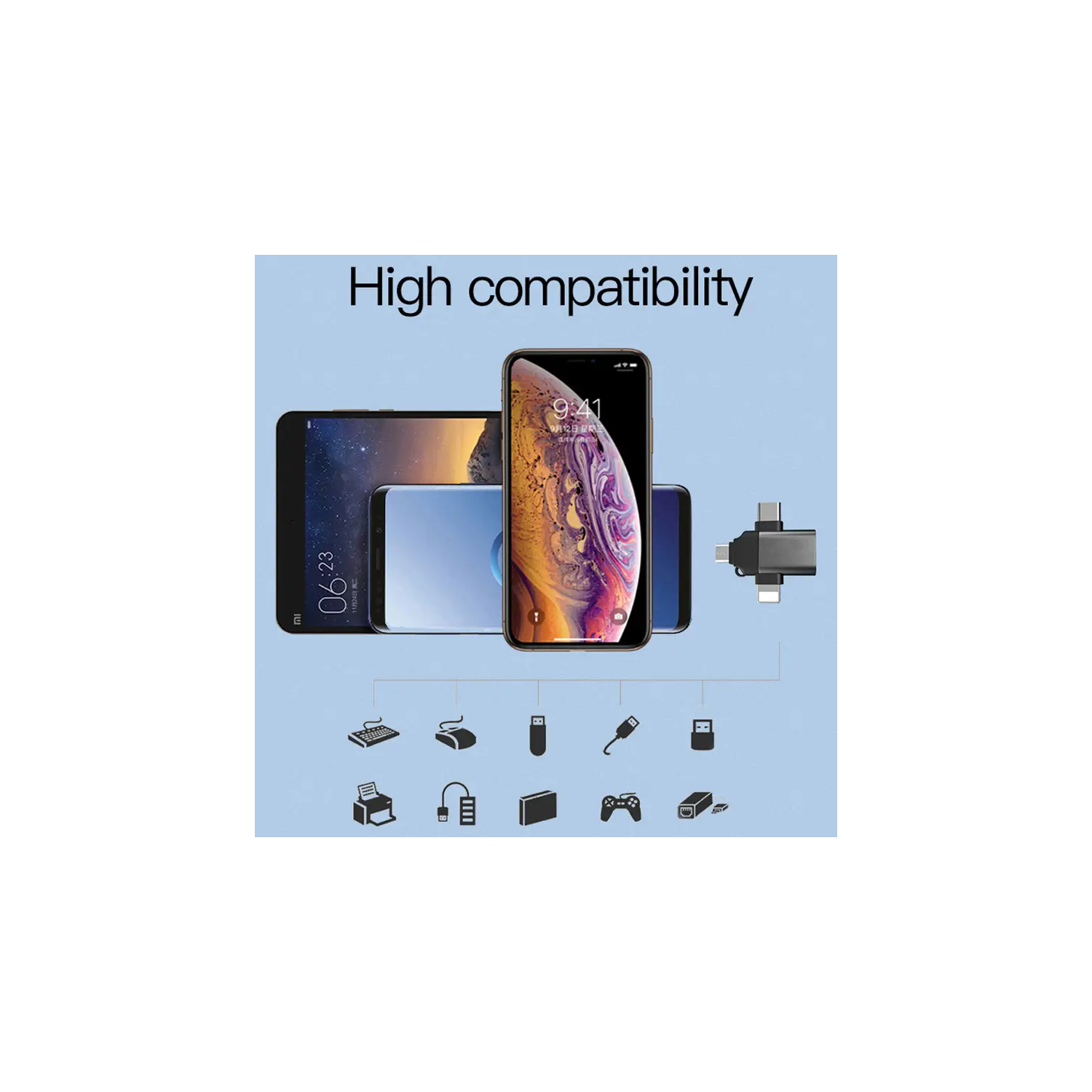 Adaptateur USB 3.0 multifonction OTG HUB 3 en 1 avec Type USB C Lightning Micro USB pour iPhone iPad Android Windows PC