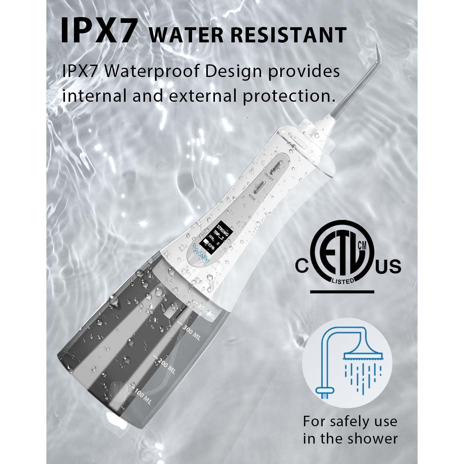 MySmile Powerful Cordless 350ML Water Dental Flosser Portable OLED Display Oral Irrigator with 5 Pressure Modes 8 Replaceable Jet Tips and Storage