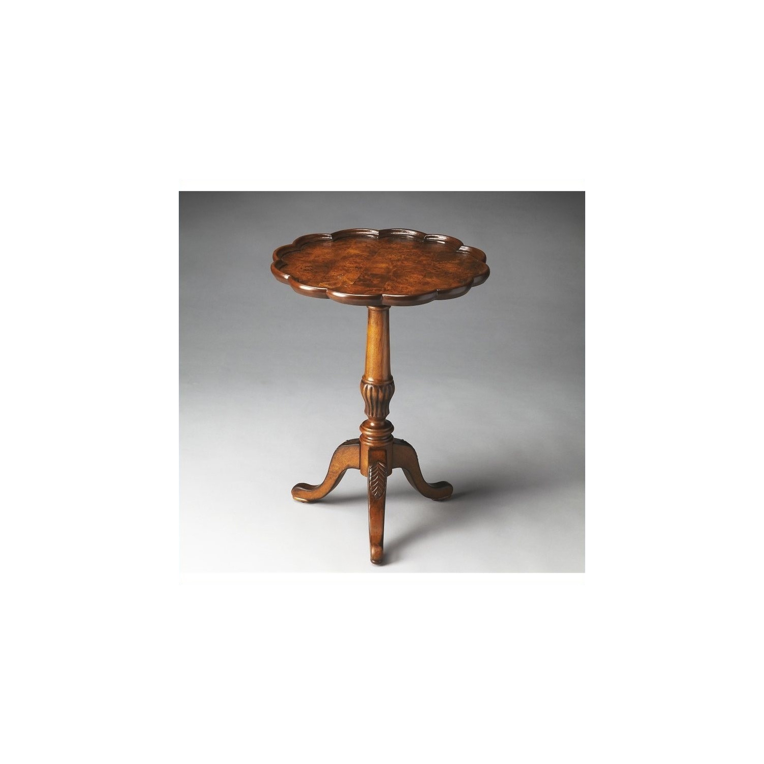 Beaumont Lane Transitional Wood Pedestal Table in Olive Ash Burl Brown