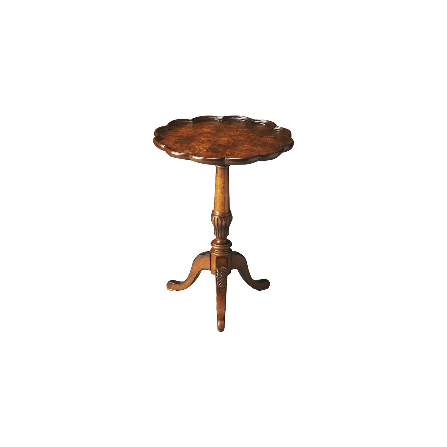 Beaumont Lane Transitional Wood Pedestal Table in Olive Ash Burl Brown