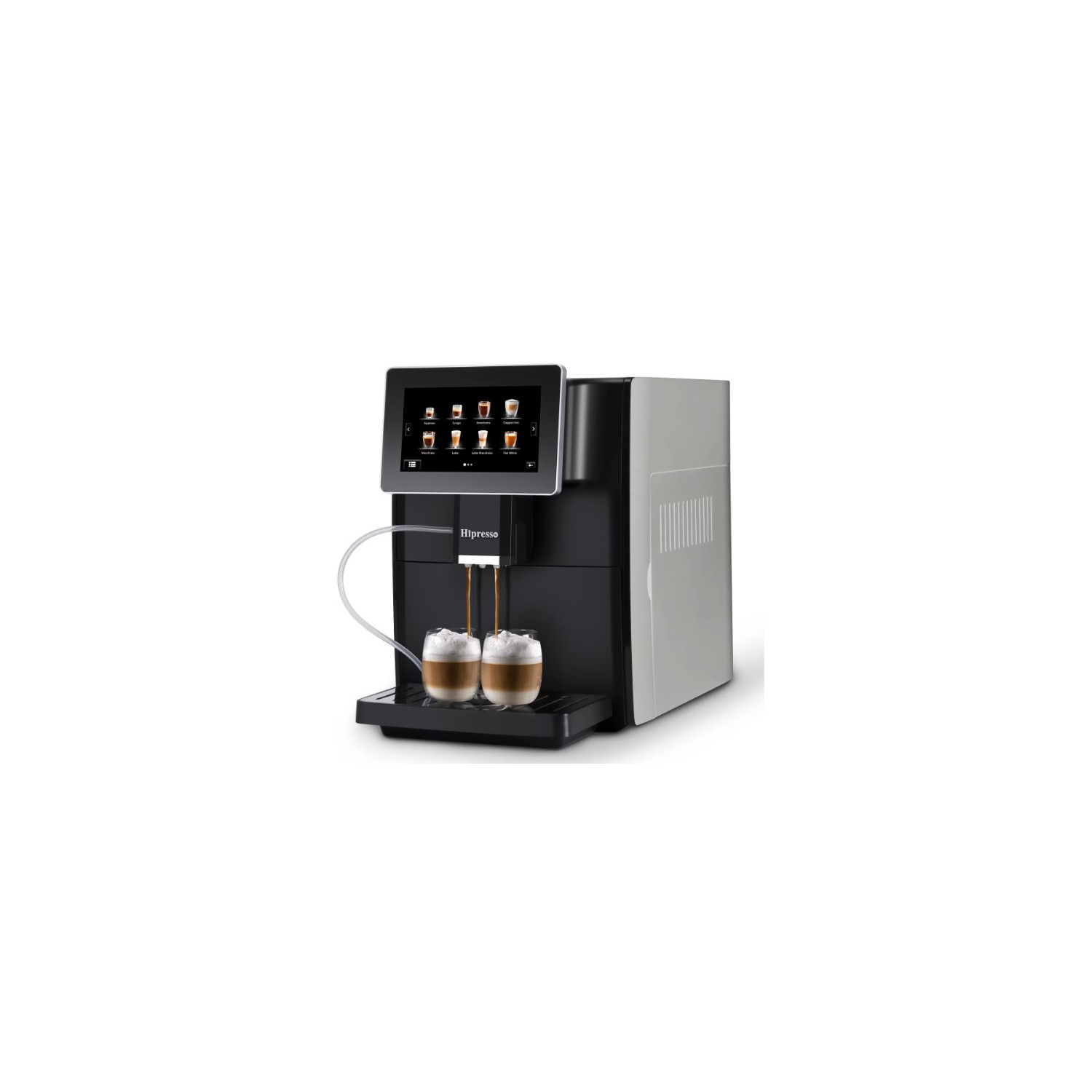 Hipresso Machine à café expresso super automatique avec grand écran HD TFT de 7" pour infuser cappuccino, latte, macchiato, blanc plat, boissons