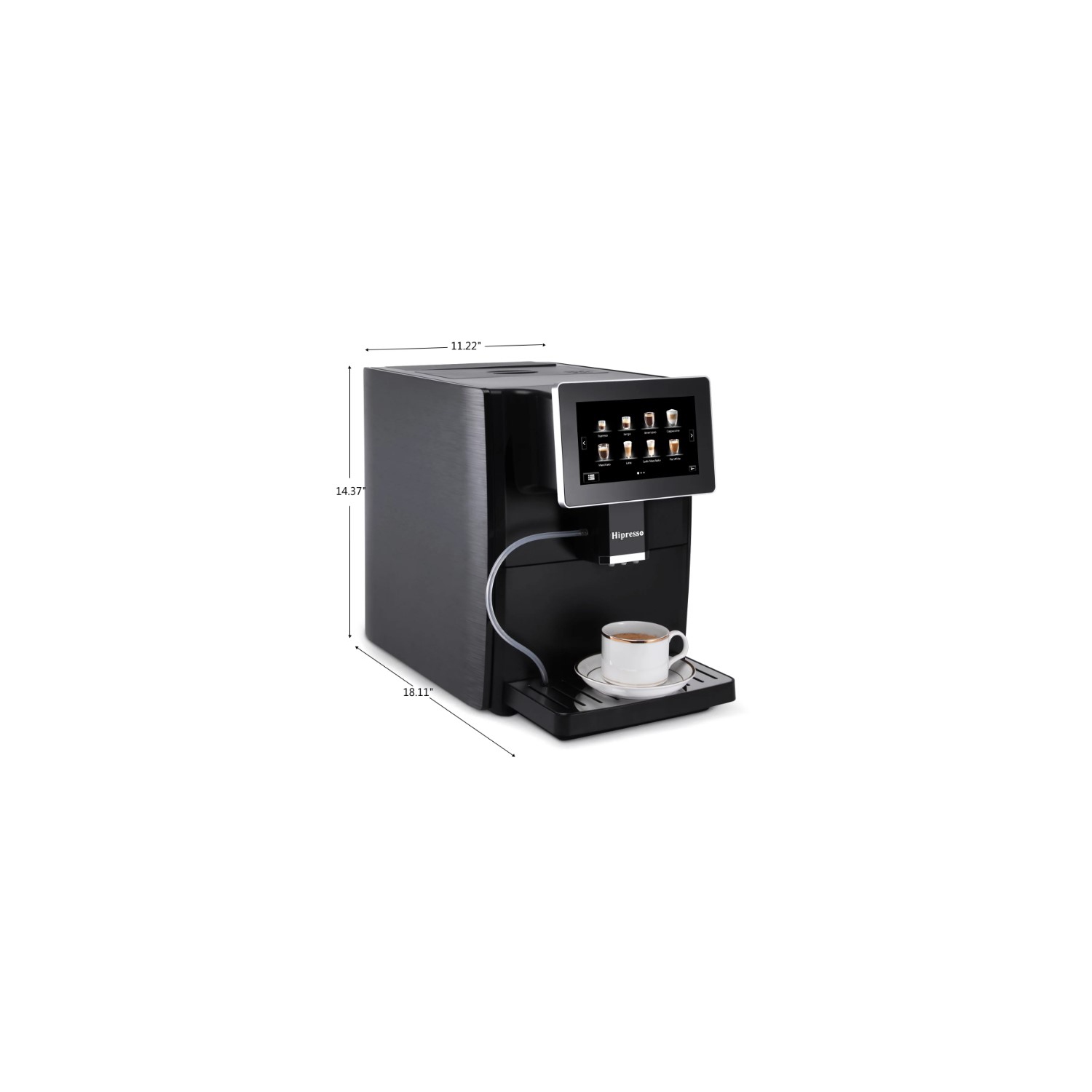 Hipresso Machine à café expresso super automatique avec grand écran HD TFT de 7" pour infuser cappuccino, latte, macchiato, blanc plat, boissons