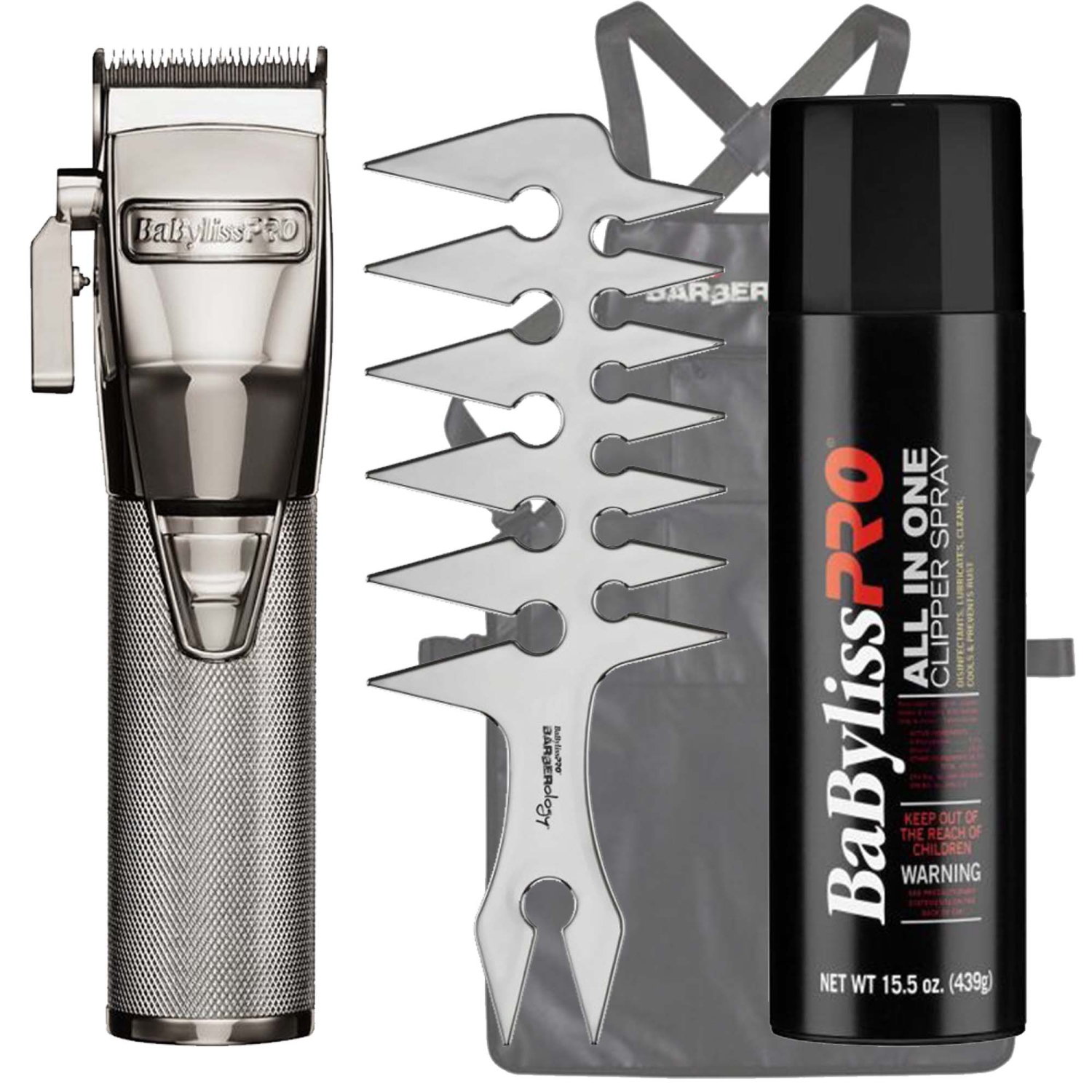 BaByliss PRO FX870S Cordless Clipper - Silver with Babyliss Pro Barber Kit
