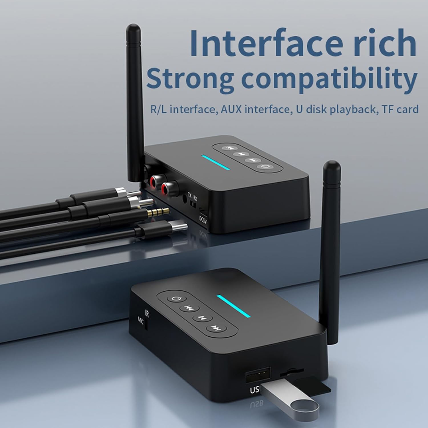 2 en 1 Bluetooth Audio Transceiver Transmitter Receiver Wireless Converter Interface Bluetooth5.0 RCA/AUX/USB