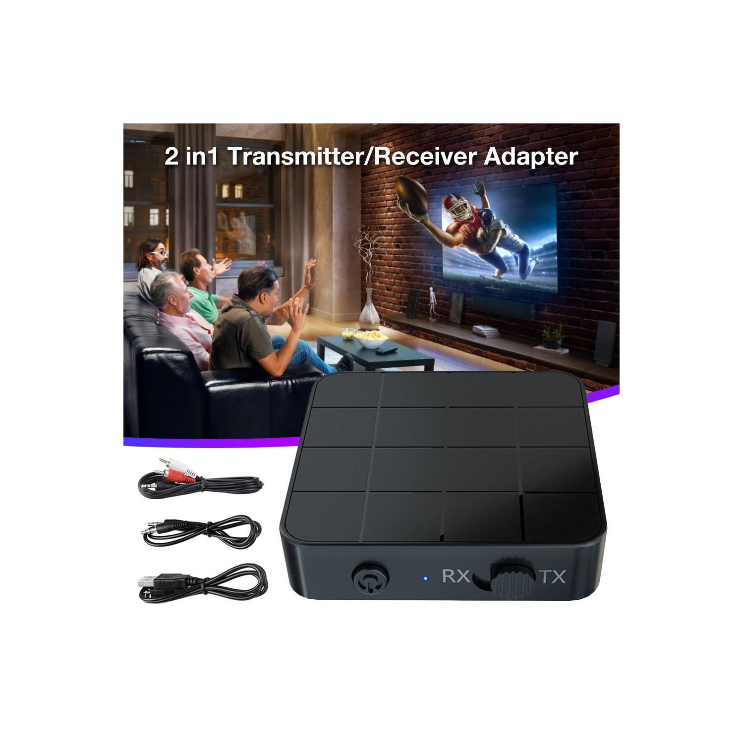 Adaptateur émetteur-récepteur audio sans fil 2 en 1 pour TV, voiture et ordinateur Bluetooth 5.0
