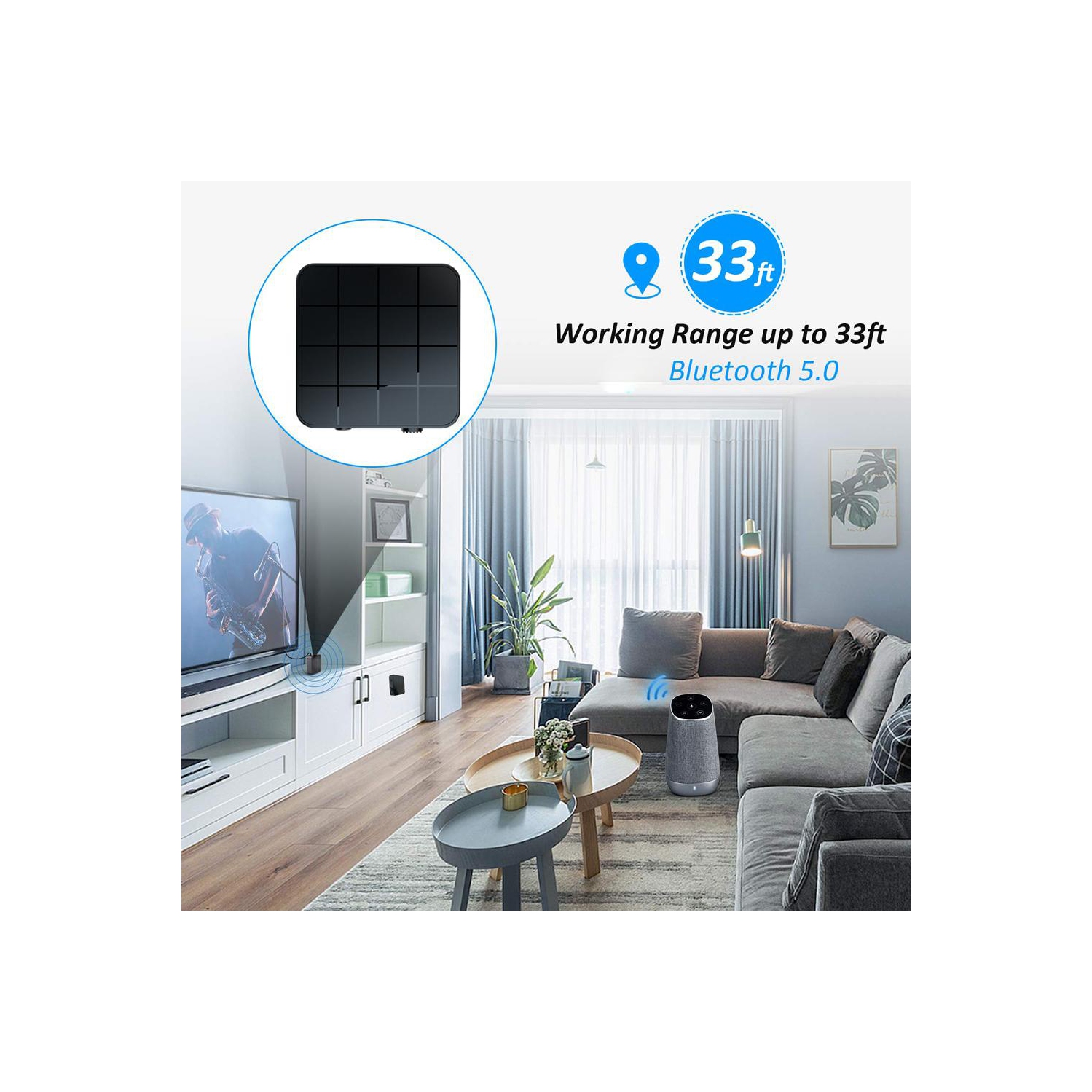 Adaptateur émetteur-récepteur audio sans fil 2 en 1 pour TV, voiture et ordinateur Bluetooth 5.0