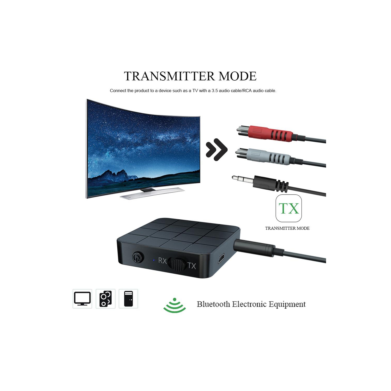 Adaptateur émetteur-récepteur audio sans fil 2 en 1 pour TV, voiture et ordinateur Bluetooth 5.0