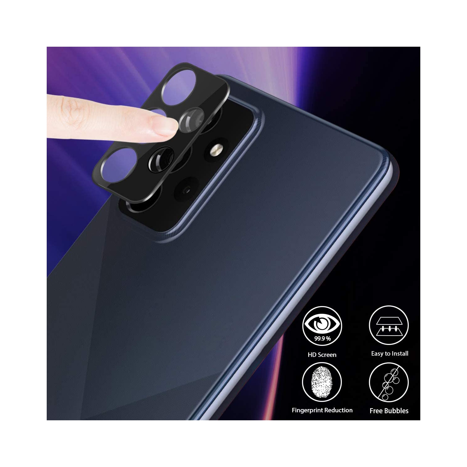 Protection de l'objectif de l'appareil photo pour Samsung A52 HD, Protection transparente de la caméra arrière, Compatible avec le boîtier,