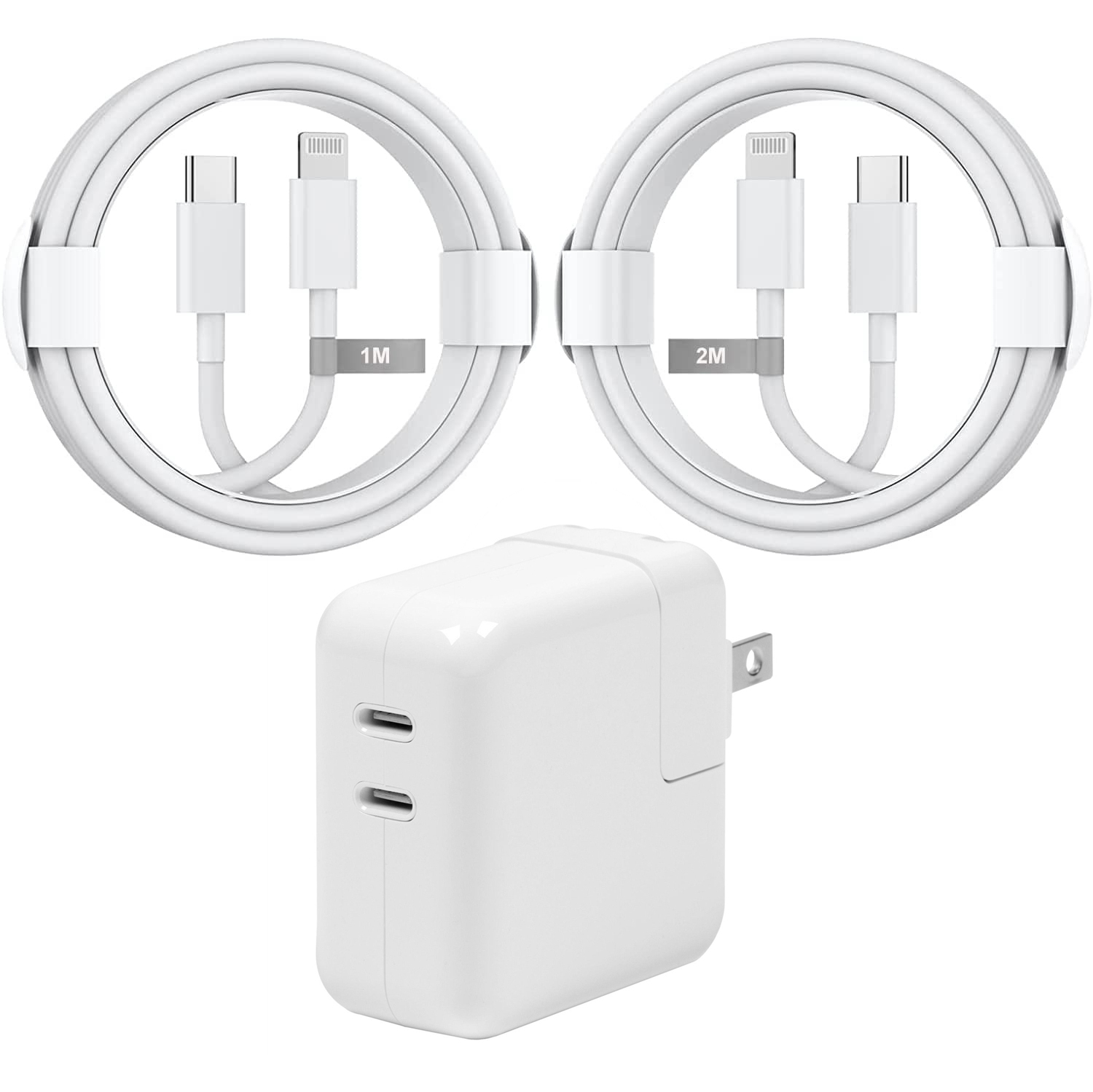 【CSmart】 35W double USB C PD 3.0 adaptateur secteur chargeur mural rapide + 2 câbles USB C vers Lightning pour Macbook iPhone iPad