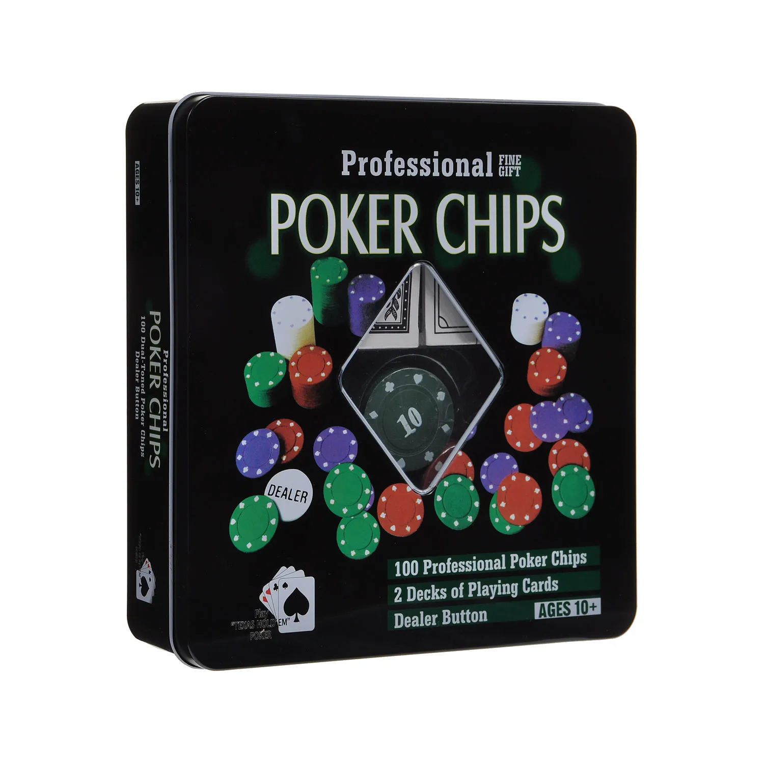 Professional 100 Chips Poker Set with Playing Cards & Dealer Button