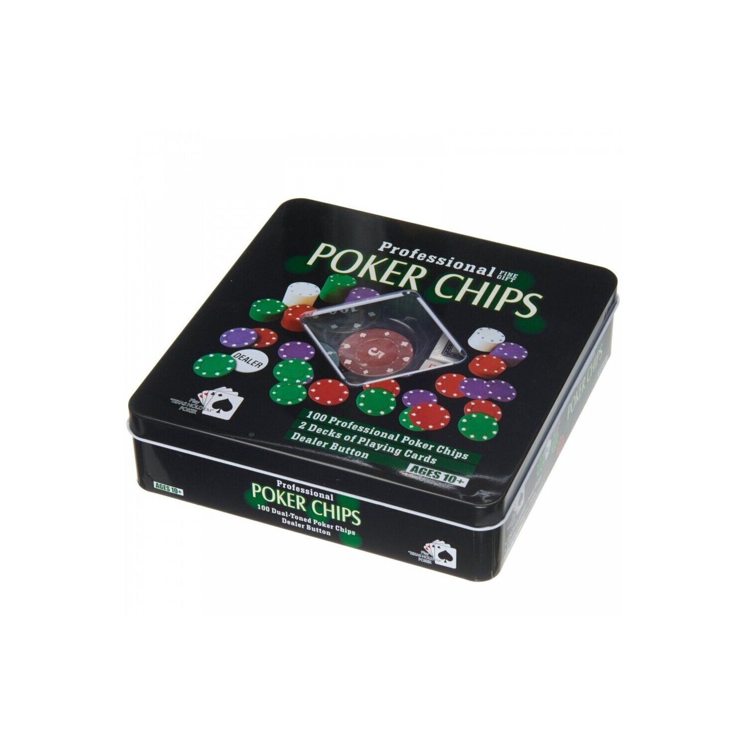 Professional 100 Chips Poker Set with Playing Cards & Dealer Button