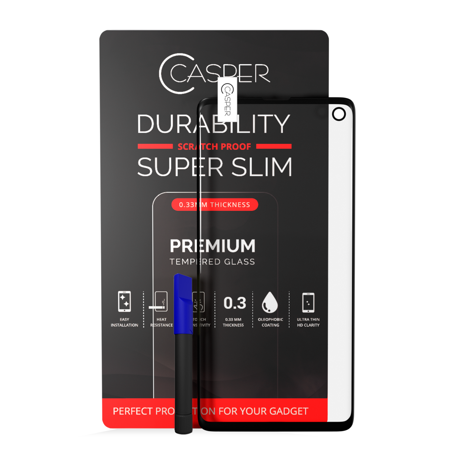 Verre trempé avec colle UV de rechange Casper compatible avec le Galaxy S10 de Samsung (format détail)