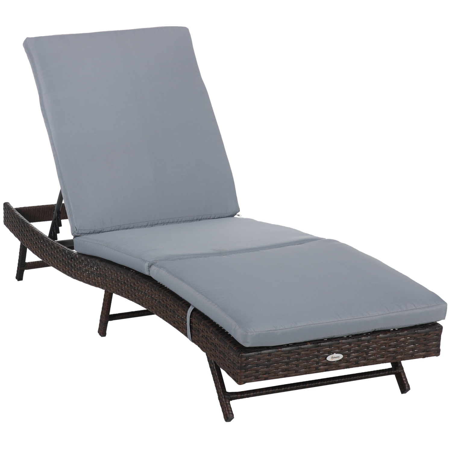 Chaise longue de patio en osier Outsunny, chaise longue extérieure en forme de S avec dossier réglable à 5 niveaux, coussin rembourré doux pour une