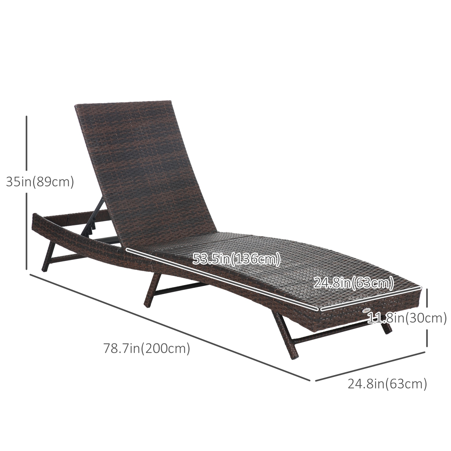 Chaise longue de patio en osier Outsunny, chaise longue extérieure en forme de S avec dossier réglable à 5 niveaux, coussin rembourré doux pour une