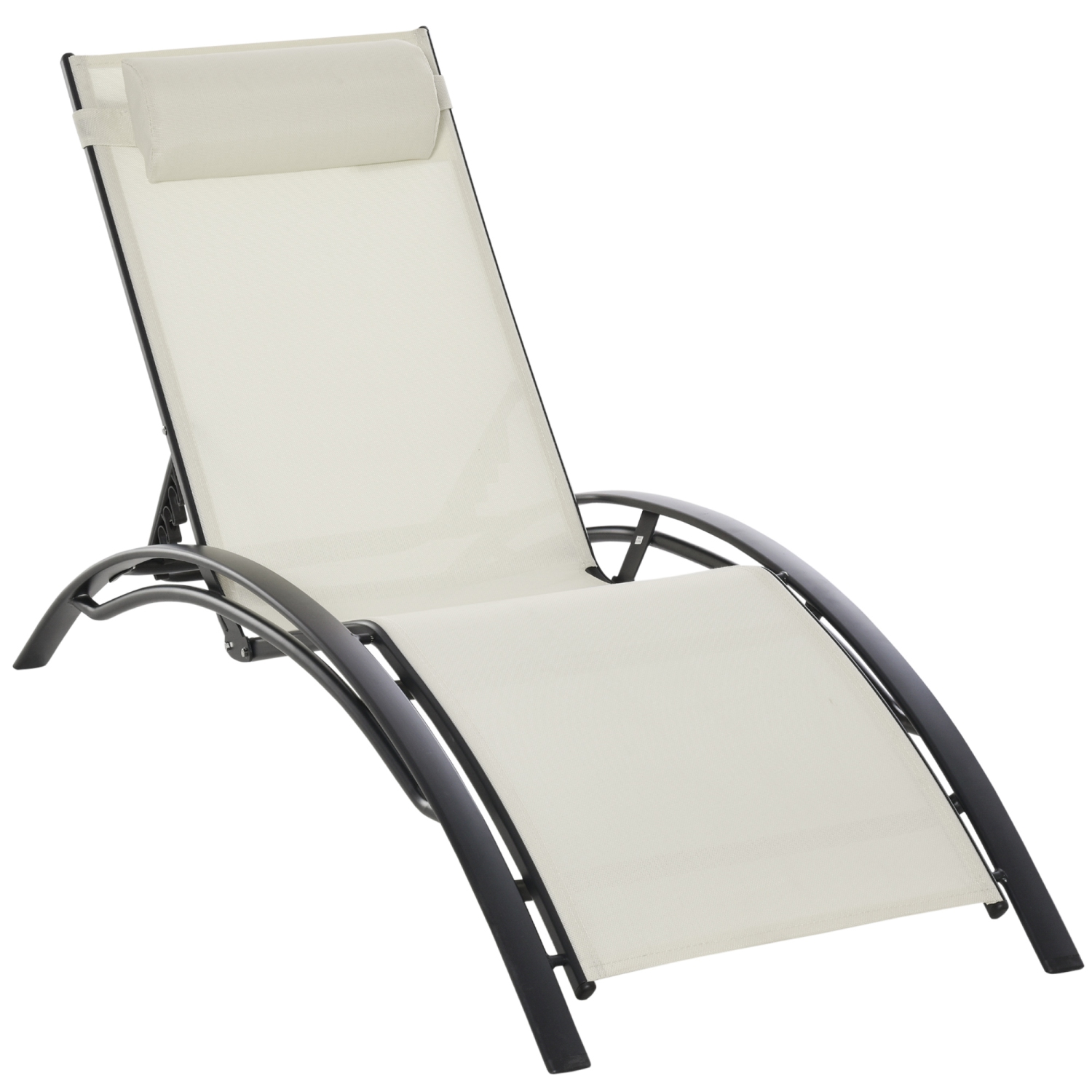 Outsunny Patio Lounge Chair, Aluminum Reclining Outdoor Tanning Chair with 5-Level Adjustable Backrest, Head Pillow and Breathable Mesh Fabric, for