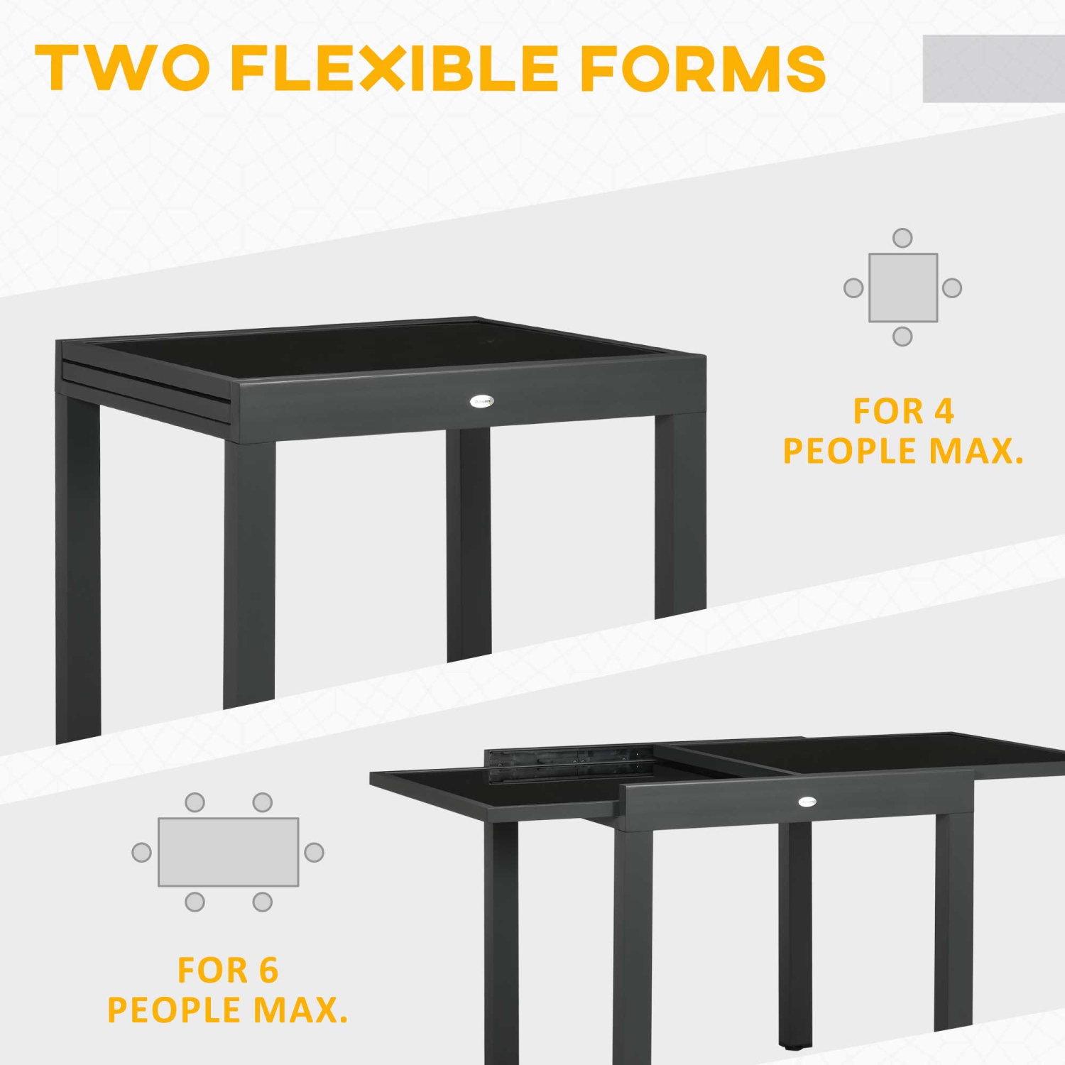 Outsunny 63" Extendable Outdoor Dining Table Patio Table with Aluminum Frame and Tempered Glass Tabletop, Black