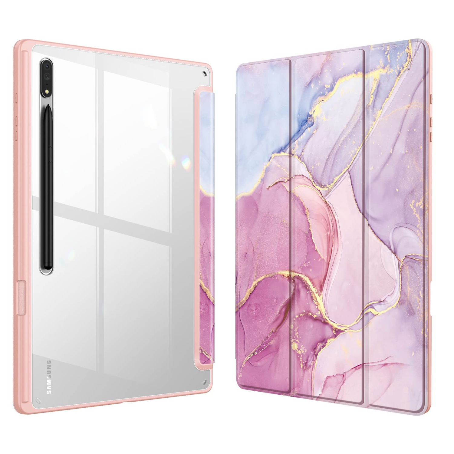 Hybrid Slim Case for Samsung Galaxy Tab S8 Ultra 14.6 inch 2022 with S Pen Holder, Shockproof Cover with Clear Transparent Back Shell, Auto