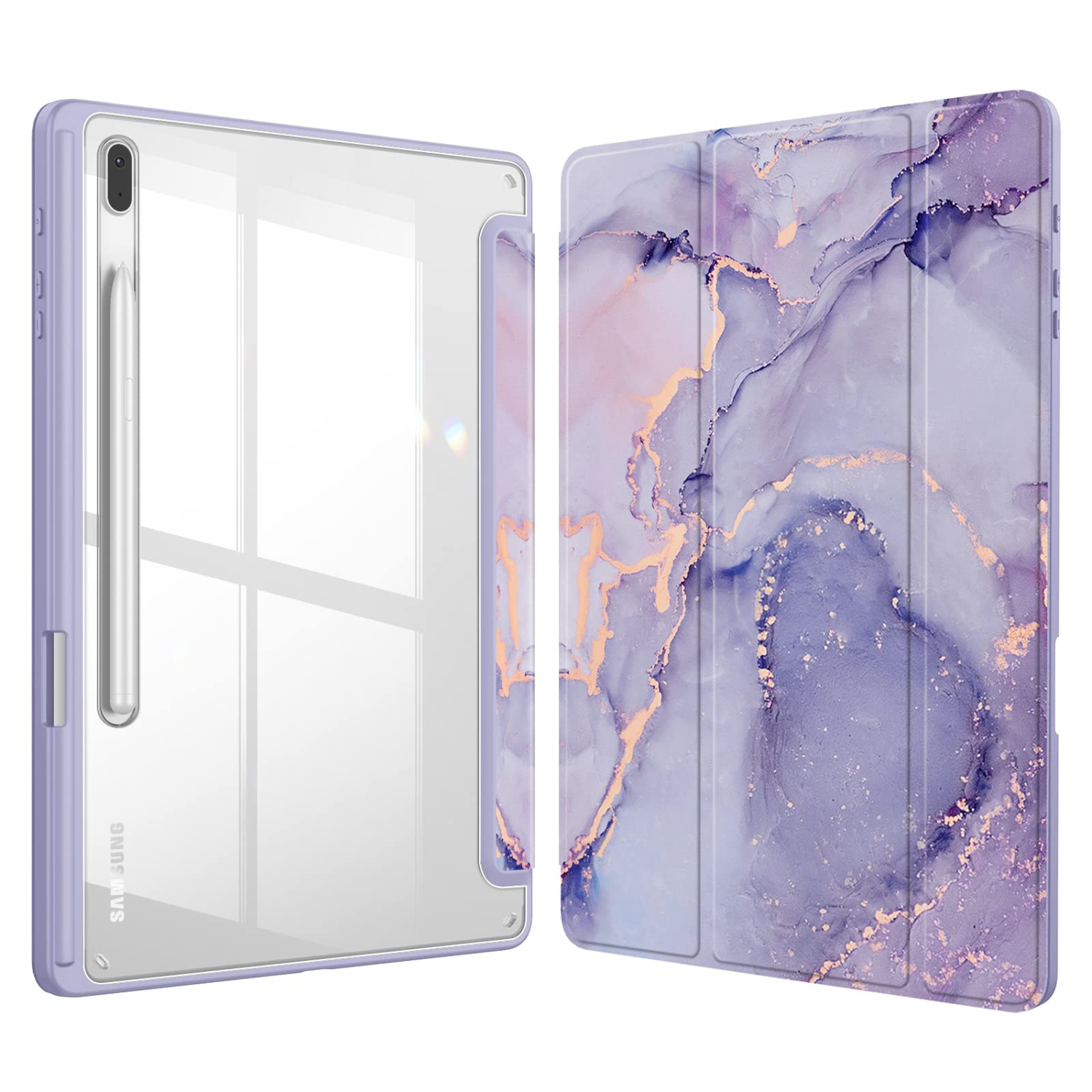Hybrid Slim Case for Samsung Galaxy Tab S8 Plus 2022/S7 FE 2021/S7 Plus 2020 12.4 inch with S Pen Holder, Shockproof Cover with Clear Transparent Back Shell, Auto Wake/Sleep (Lilac