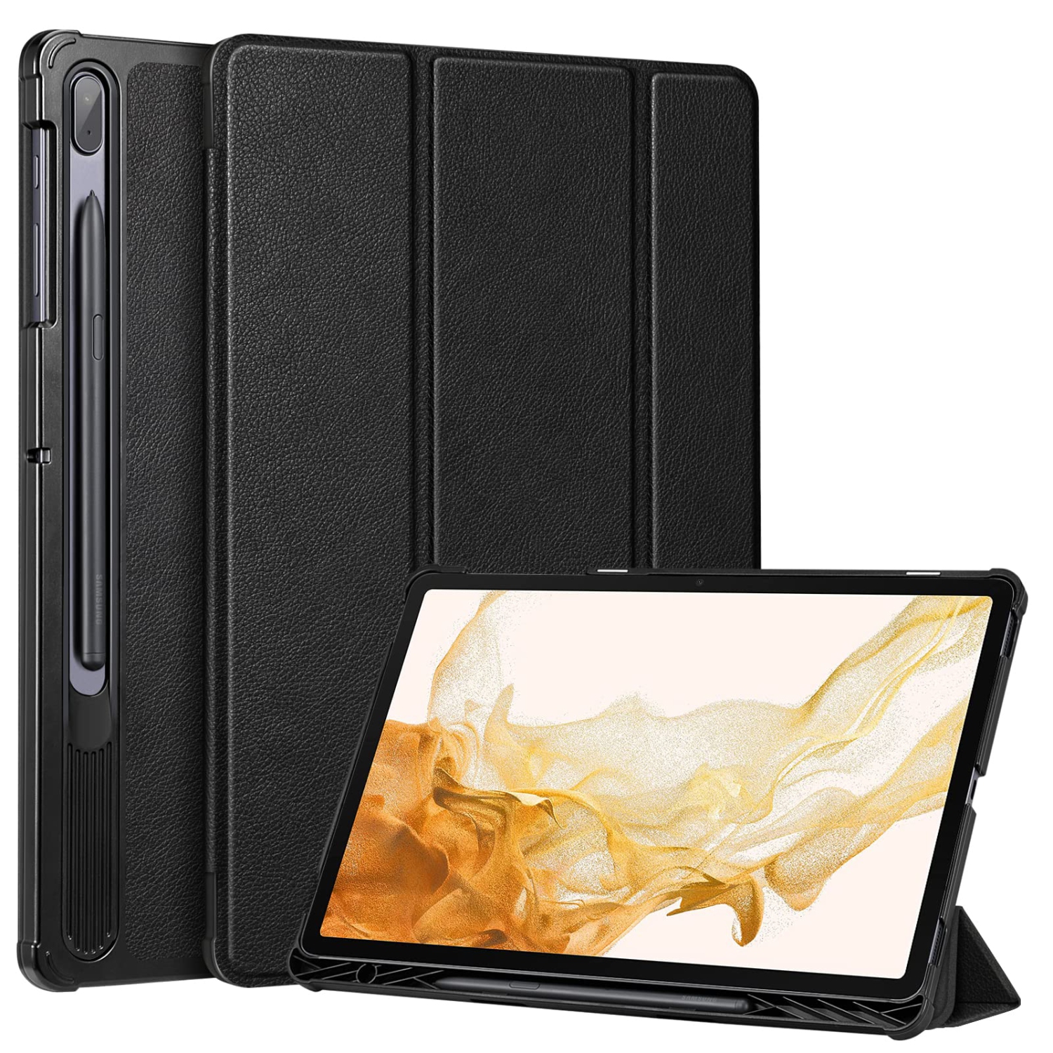 Slim Case for Samsung Galaxy Tab S8 Plus 2022/S7 FE 2021/S7 Plus 2020 12.4 inch with S Pen Holder, Ultra Thin Lightweight Tri-Fold Stand Cover Auto Wake/Sleep, Black